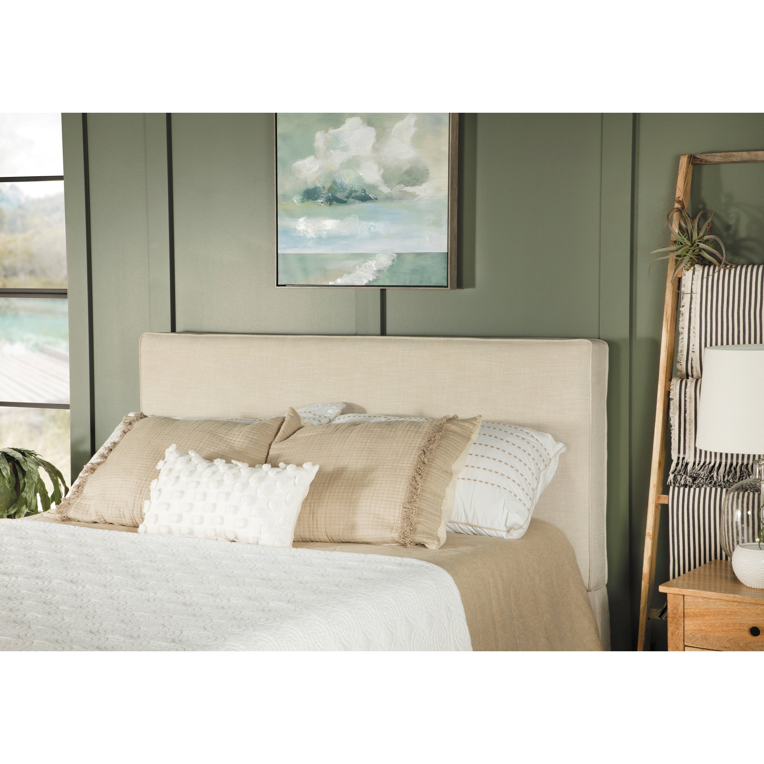 Gemma Sand Upholstered Headboard with Self-welt Details Twin