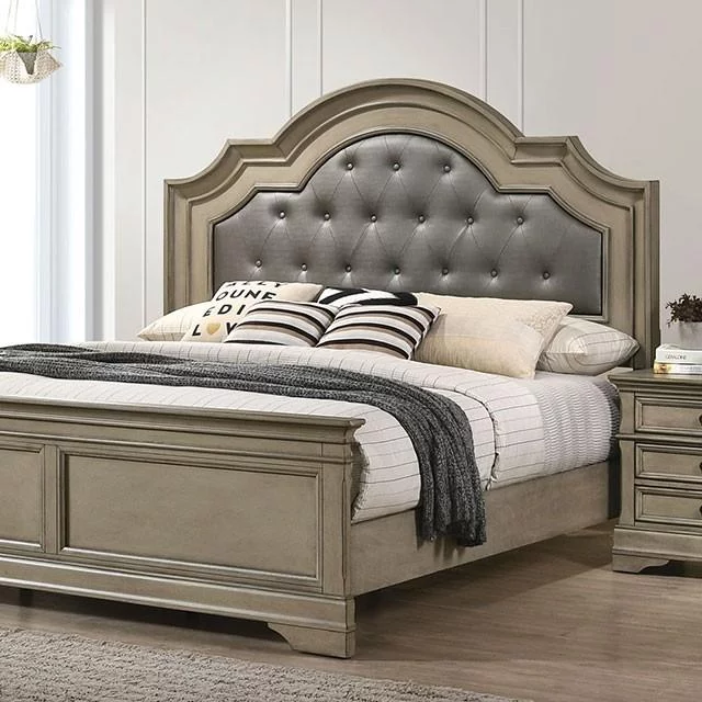 Antique Warm Gray Solid Wood Queen Bedroom Set 6pcs FOA CM7181 Lasthenia