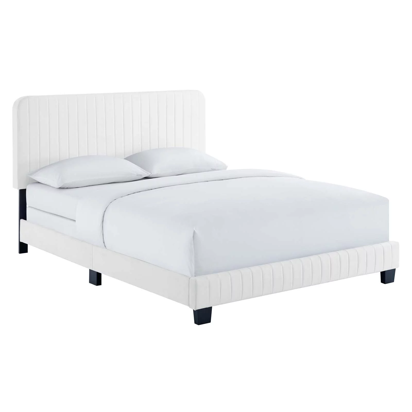 Modway Celine Channel Tufted Performance Velvet Twin Bed in White