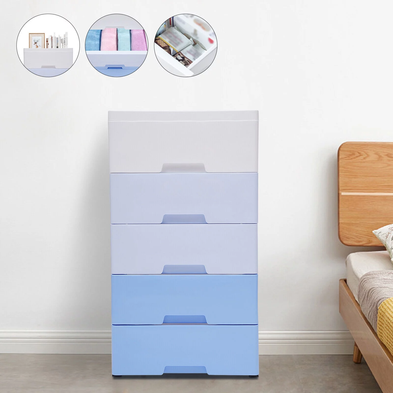 ZhdnBhnos 5 Drawers Clothes Storage Tower Cabinet Plastic with Wheel Lockable Closet Tall Dresser with Wheel Lockable