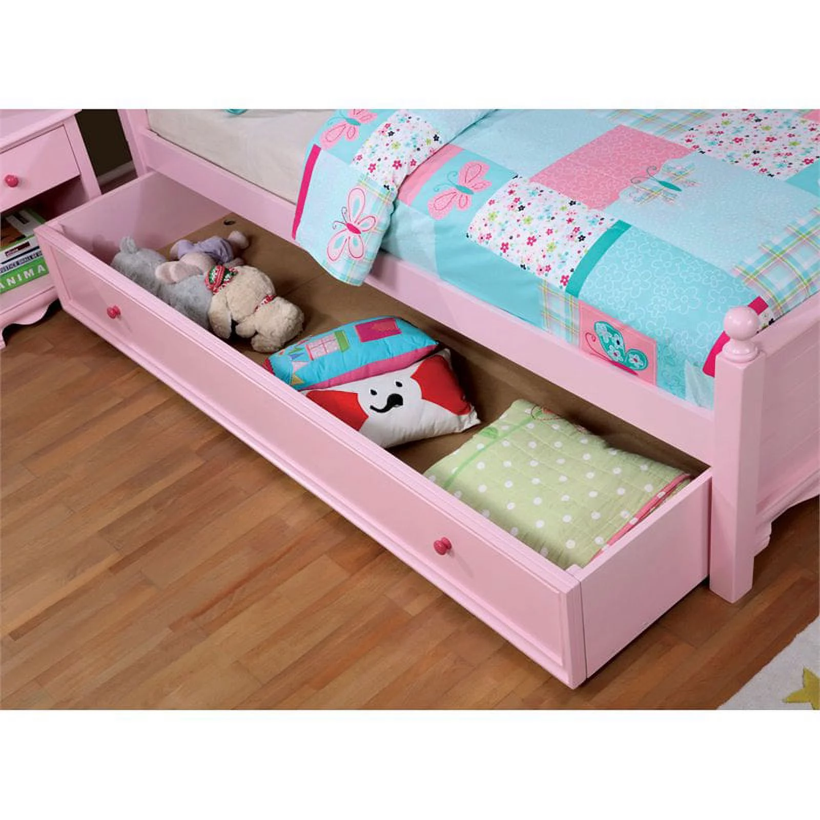 Furniture of America Poppy Transitional Wood Kids Twin Bed with Trundle in Pink
