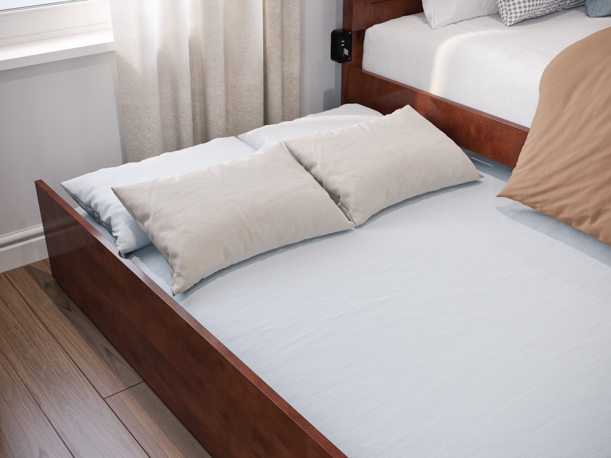 AFI Canyon Walnut Solid Wood Platform Bed with Matching Footboard & Full Trundle, Full