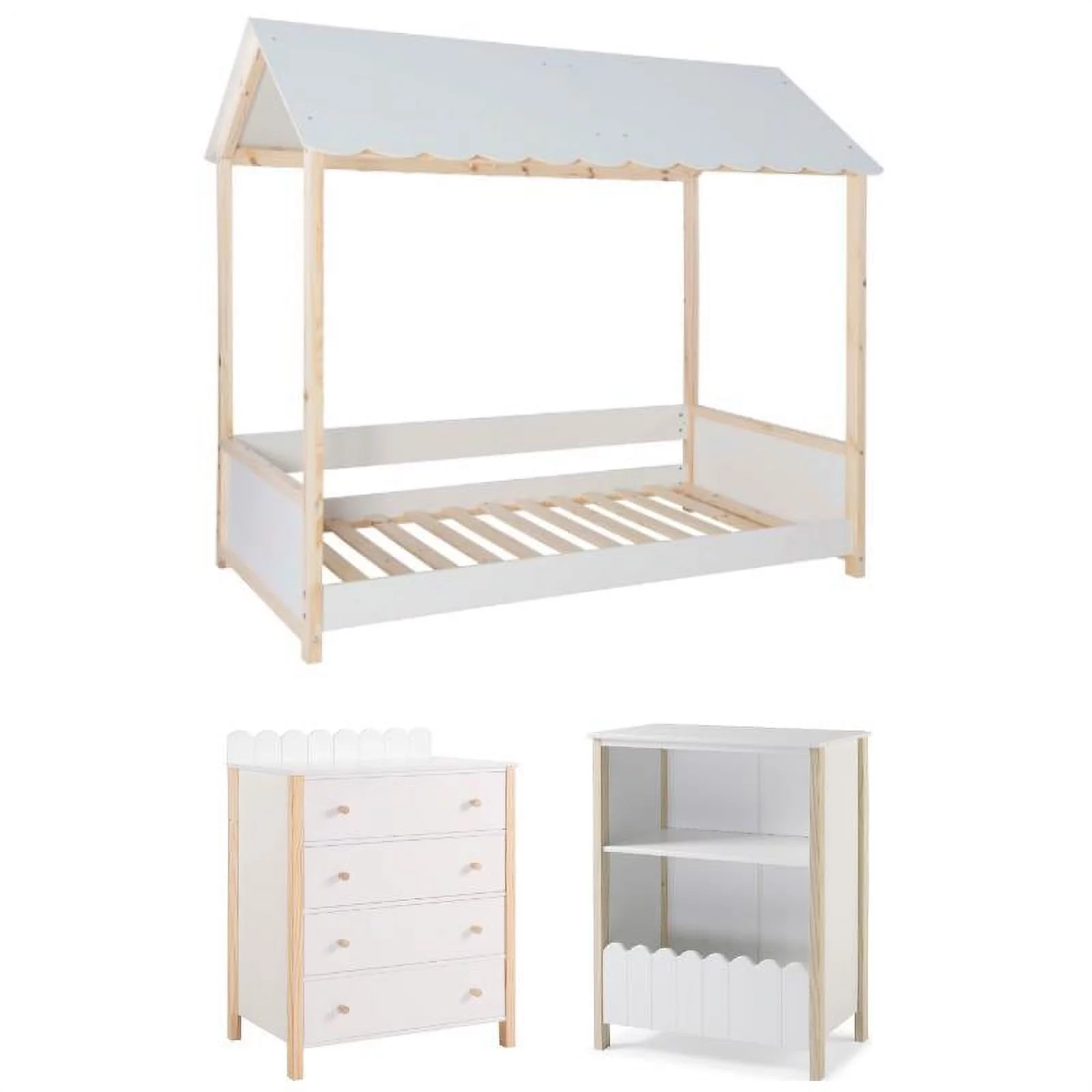 Home Square 3-Piece Set with Bookcase & 4 Drawer Chest & Twin House Bed