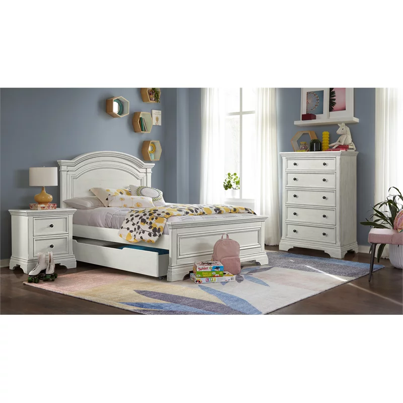 Westwood Design Olivia Traditional Wood Full Size Bed Rails in Brushed White