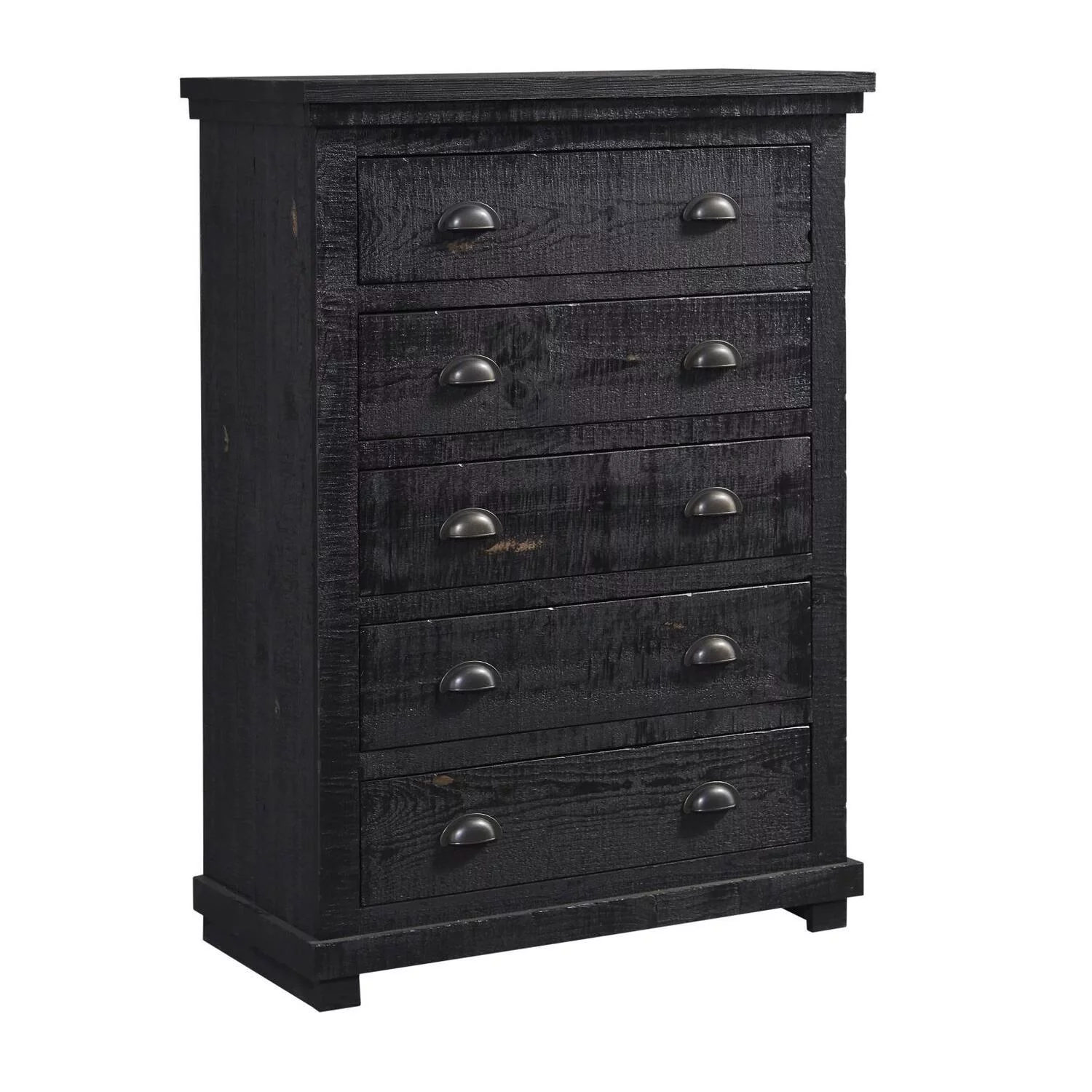 Progressive Furniture Willow 5 Drawer Wood Chest in Distressed Black