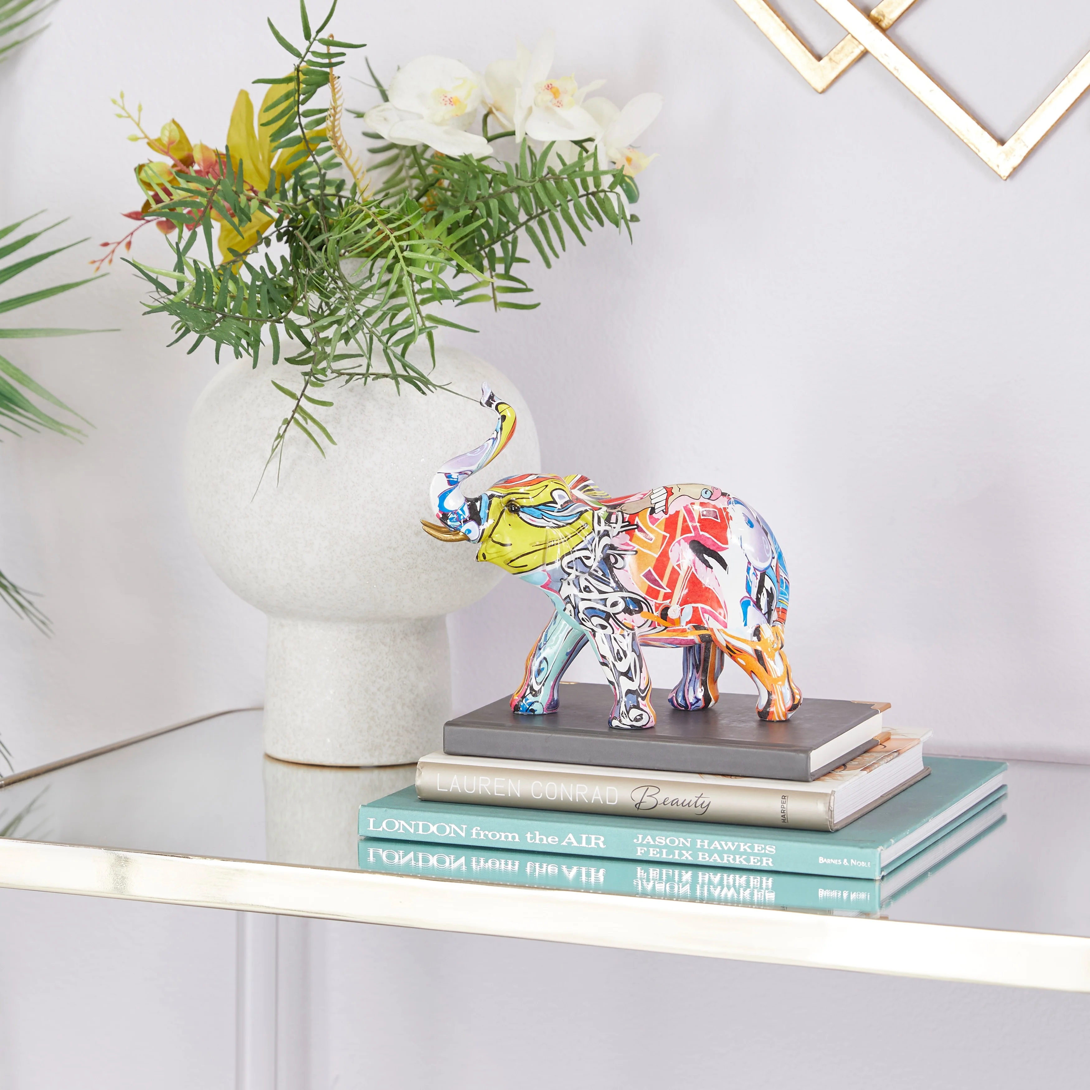 The Novogratz  Multi Colored Polystone Graffiti Elephant Sculpture 17