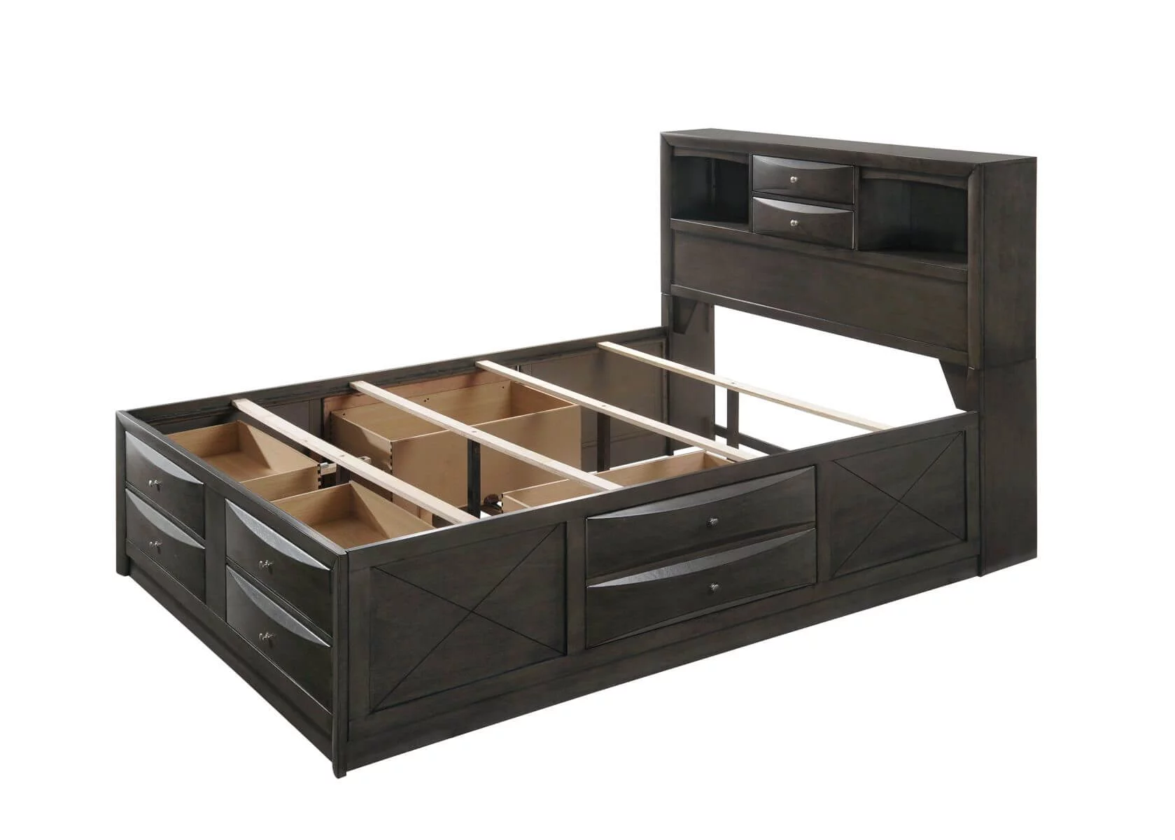 Contemporary Gray Finish 1pc King Size Captains Bed Storage Drawers Solid Wood Bedroom Furniture