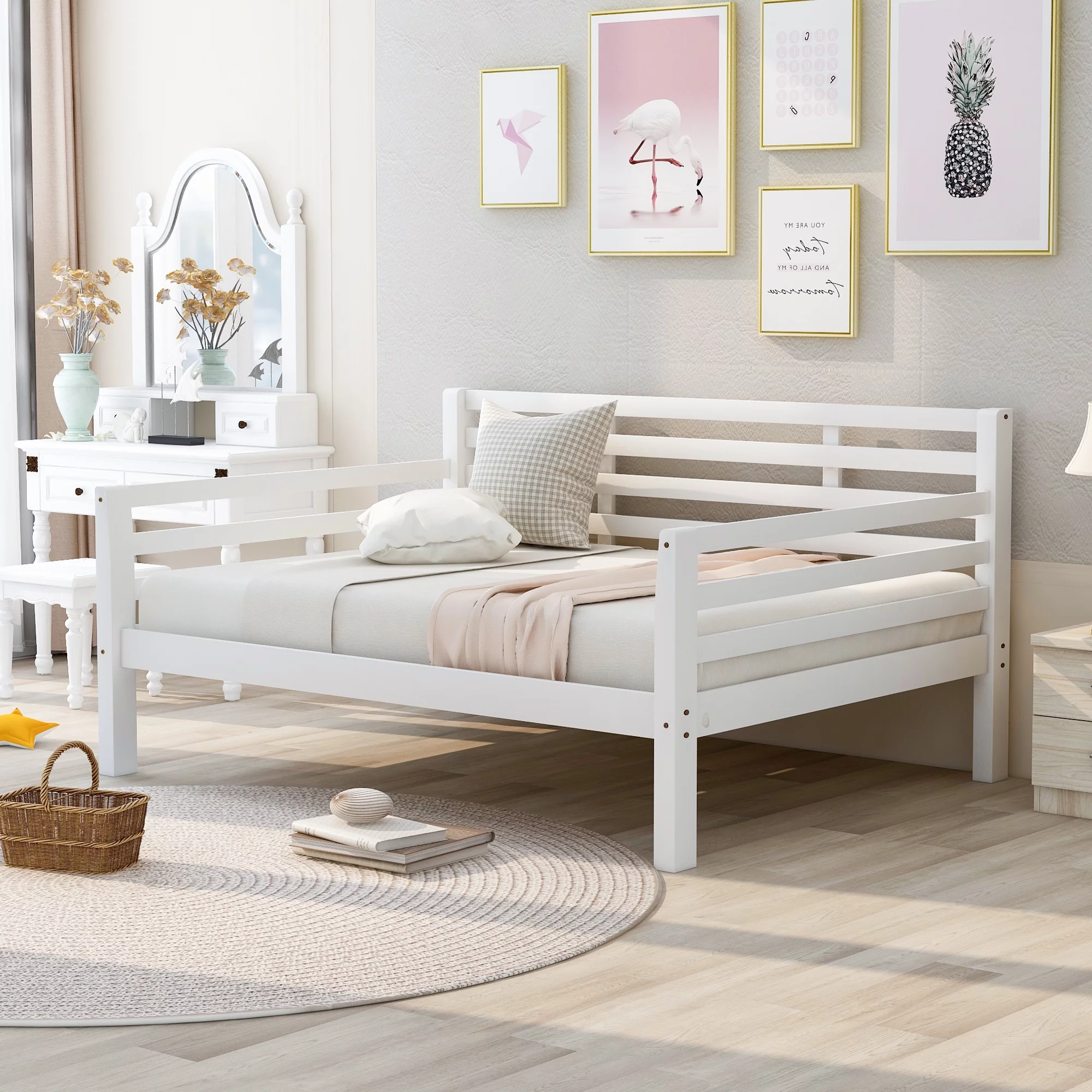 Dawn Whisper Wooden Full Size Daybed with Clean Lines, White