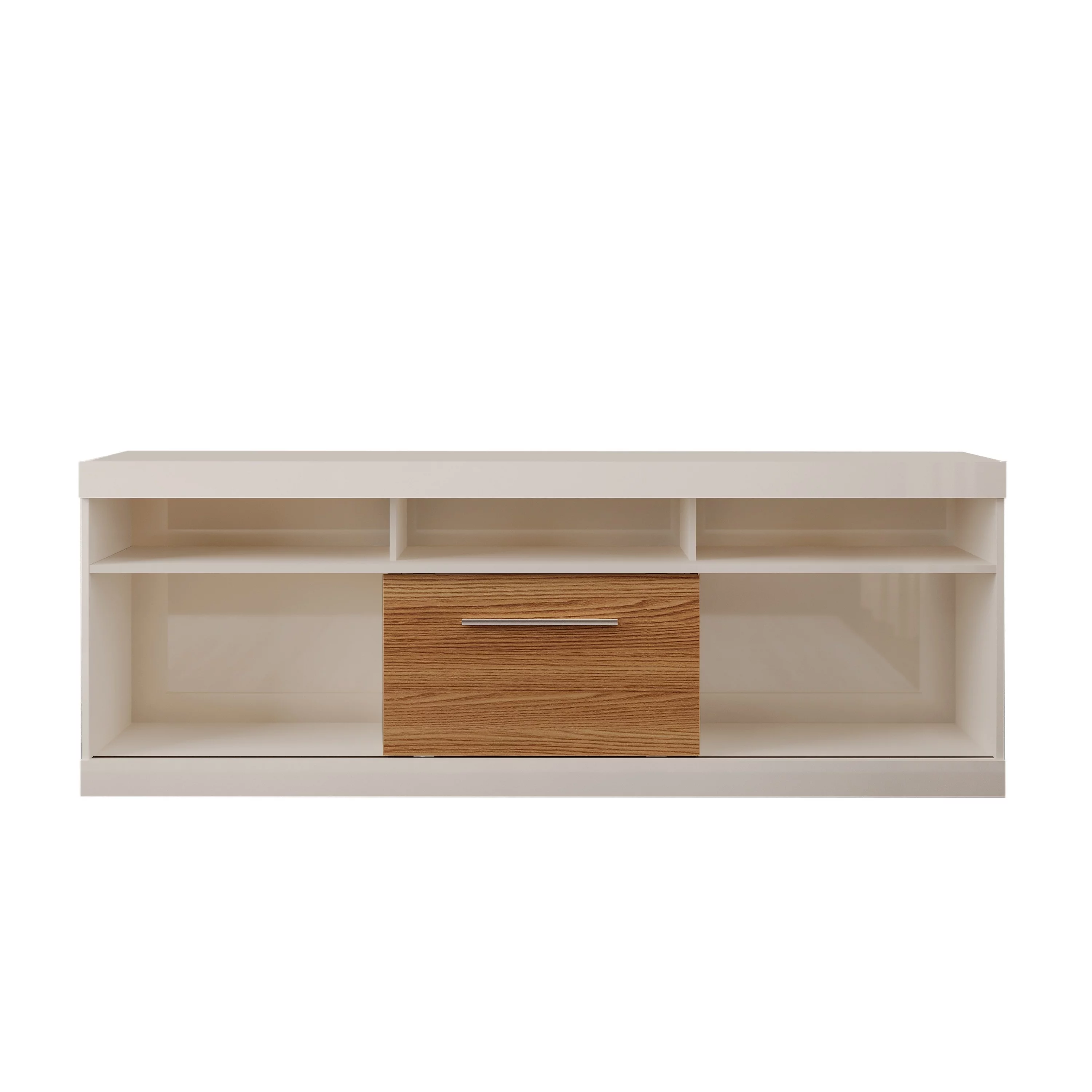 71 Inch TV Media Entertainment Center, 5 Cubbies, 1 Sliding Door, White and Oak