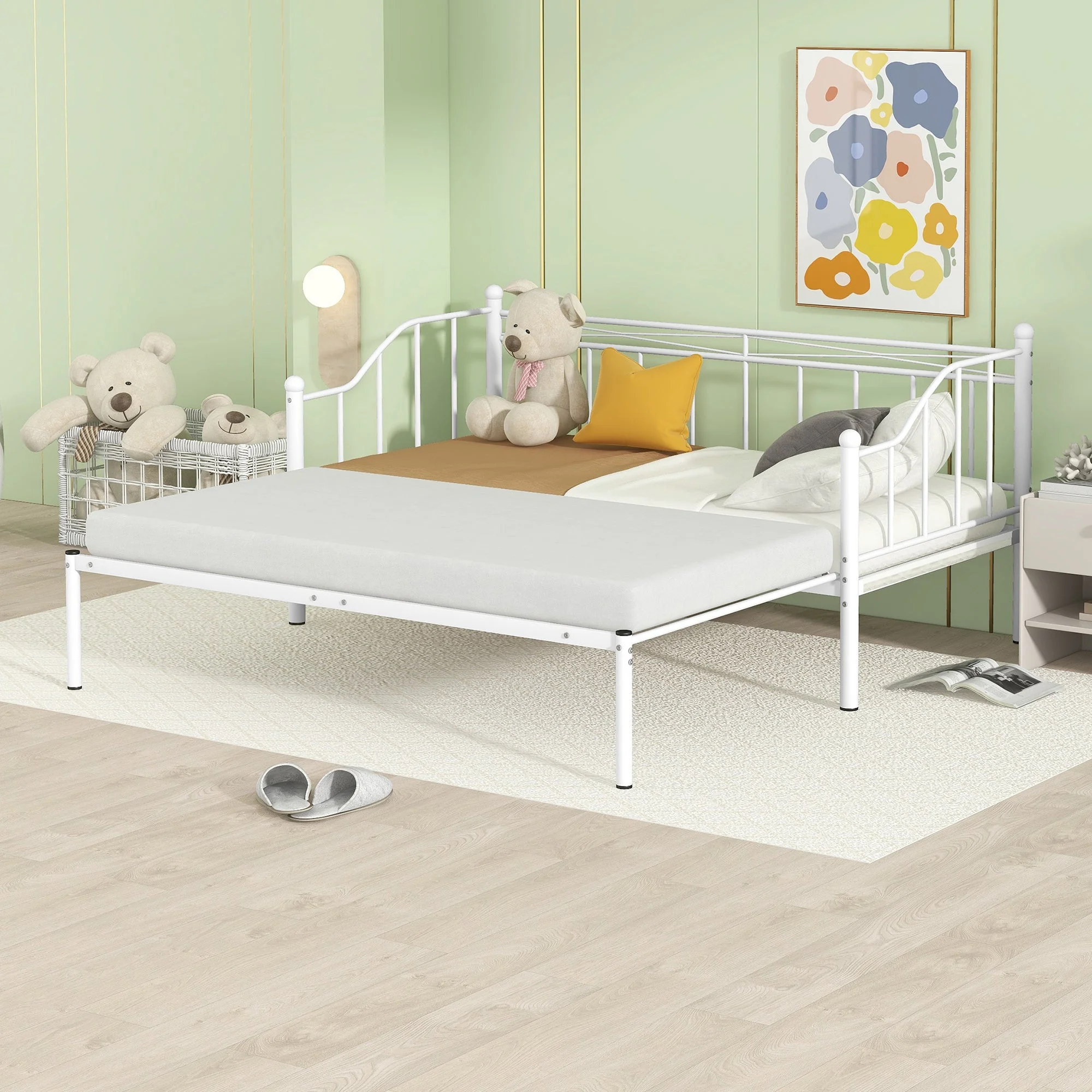Alison Twin Size Metal Daybed with Trundle - White