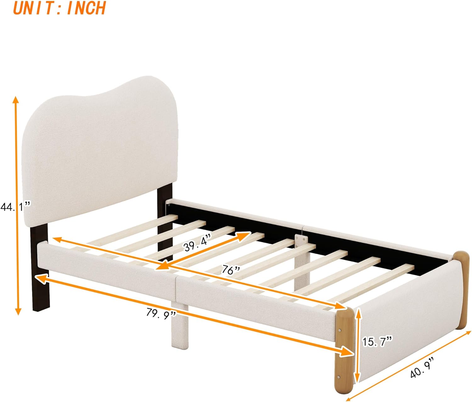 Twin Size Berber Fleece Upholstered Platform Bed with Wood Supporting Feet and Arc-Shaped Headboard for Kids Teens Boys Girls Bedroom,No Box Spring Needed