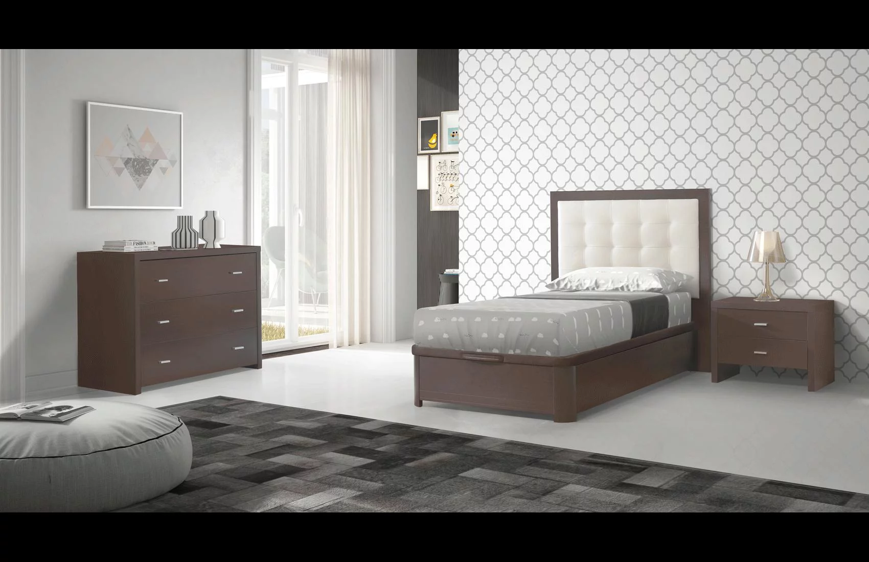 Wenge Twin Storage Bedroom Set 3 Regina ESF Dupen Made in Spain Contemporary