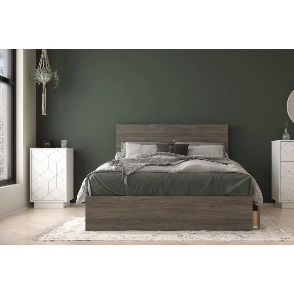 Nexera Volt 3 Piece Full Size Bedroom Set, Bark Grey and White