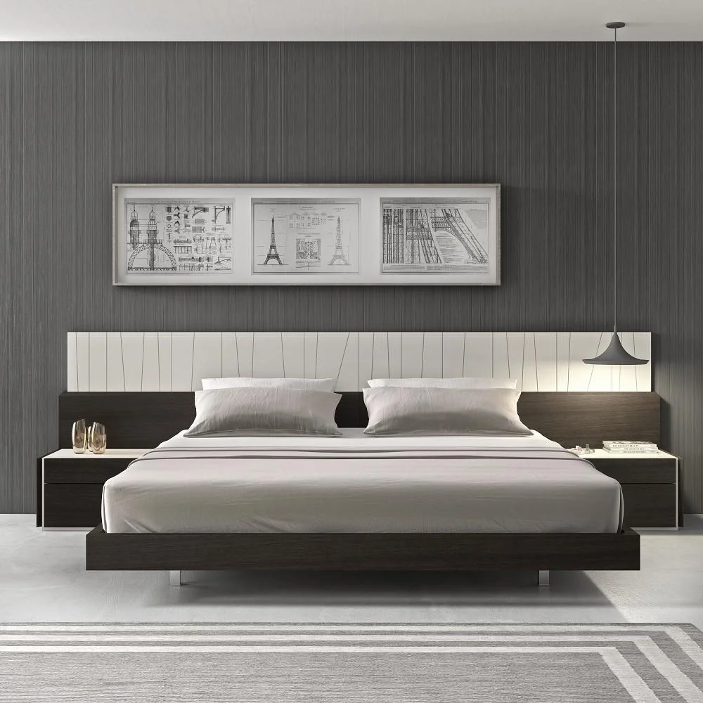 Wenge & Light Grey L.E.D Lights Queen Size Platform Bedroom Set 3Pcs J&M Porto