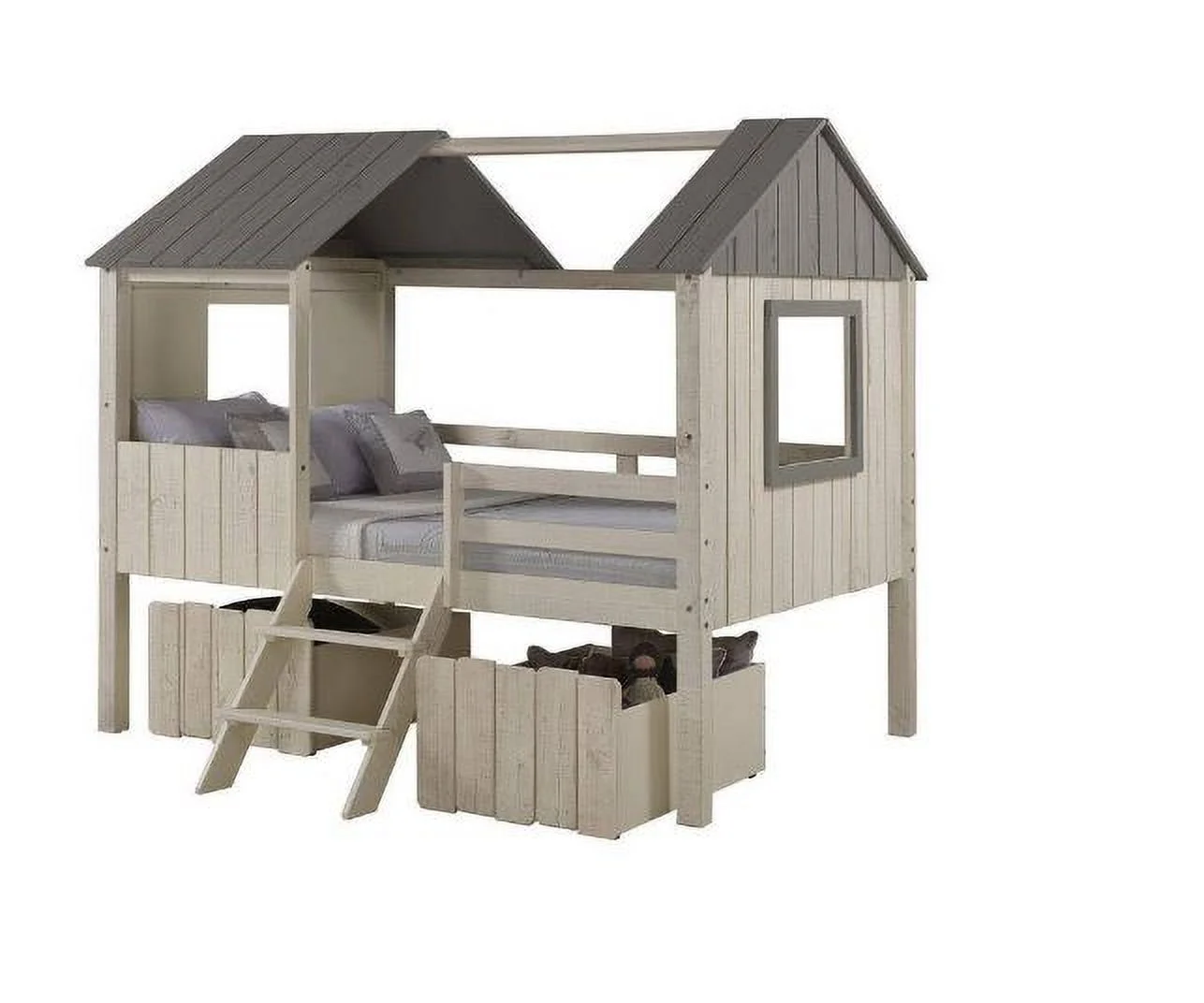 Donco Kids PD-2188FLRSRG-1381RS Full House Low Loft with Dual Underbed Drawers, Rustic Sand & Grey