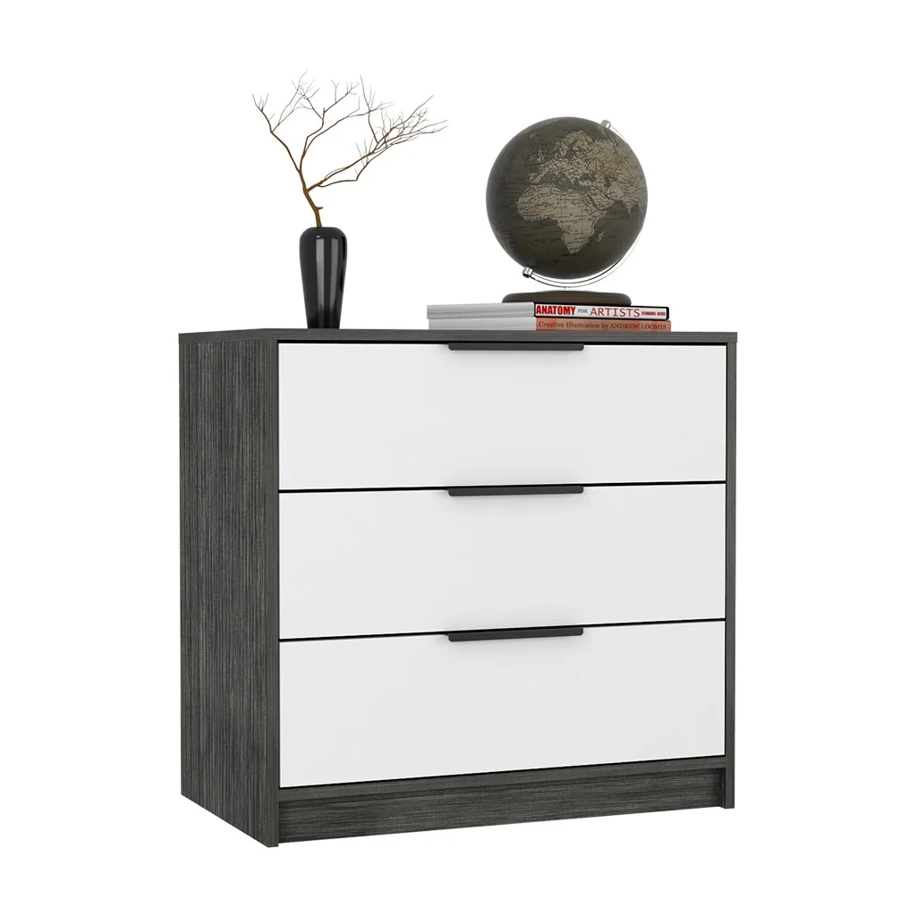 CoSoTower 3 Drawers Dresser Maryland, Superior Top, Smokey Oak / White Finish