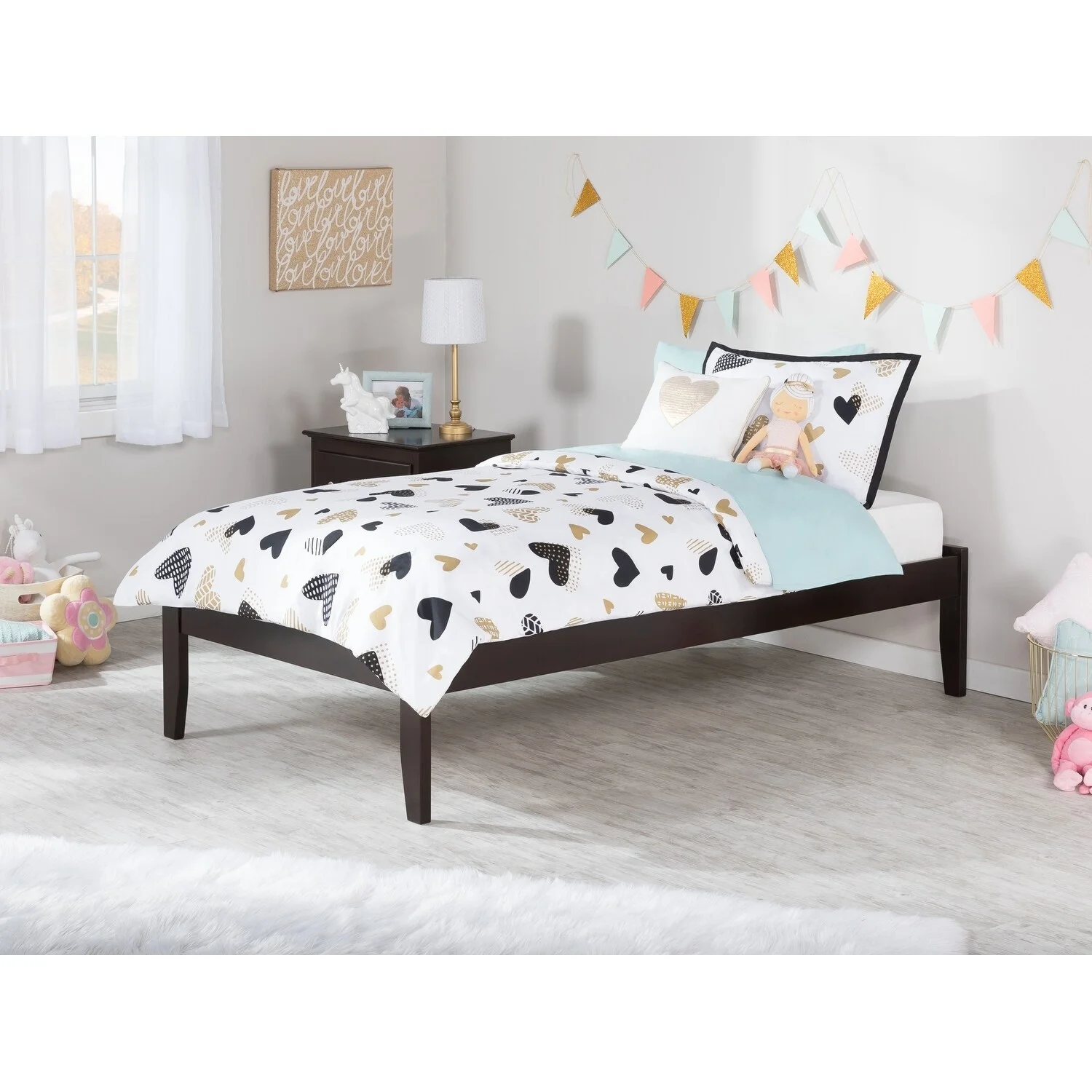 AFI Concord Twin XL Platform Bed with USB Charging Station in Espresso