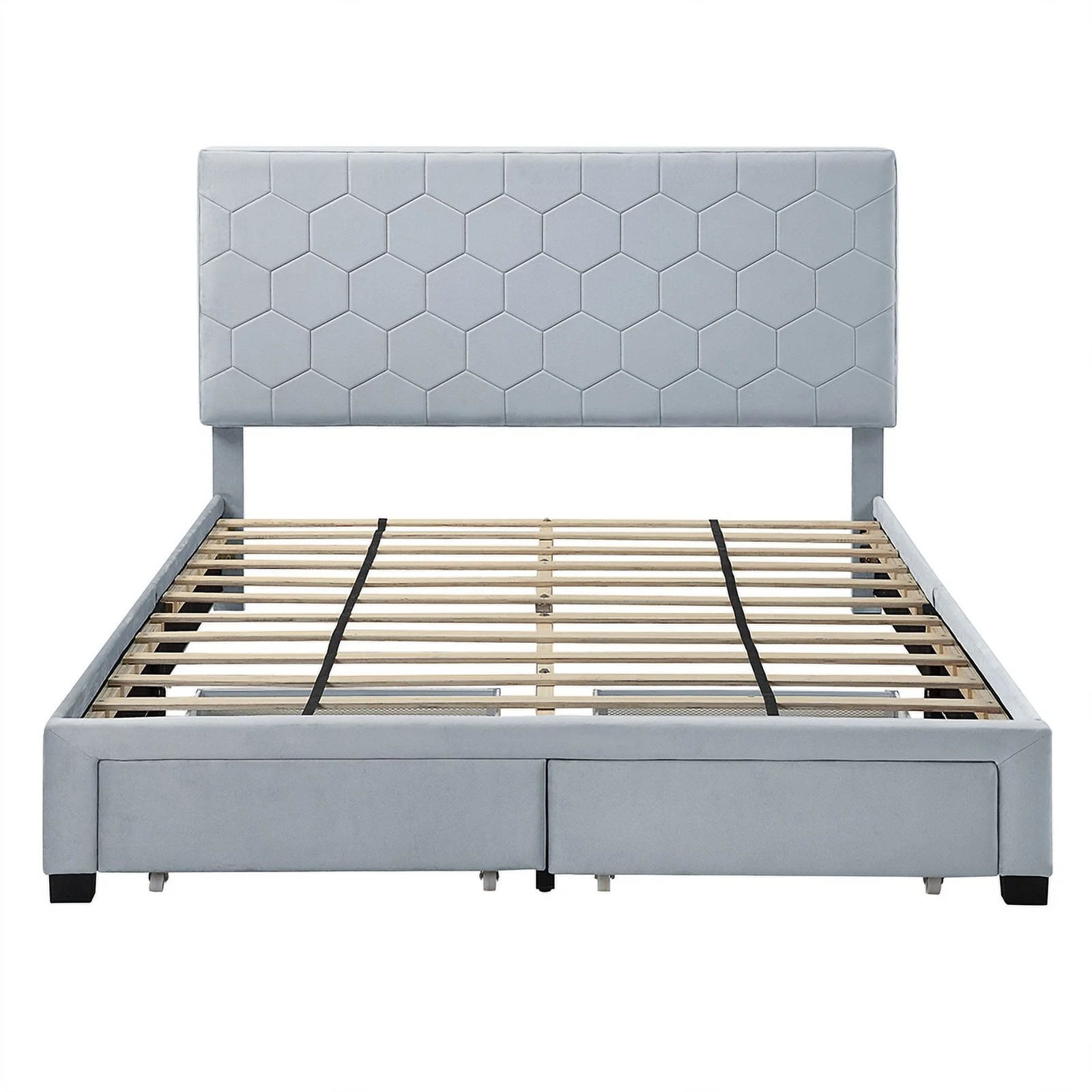 Furniture of America Harper Fabric Queen Bed with 2-Drawer in Light Gray