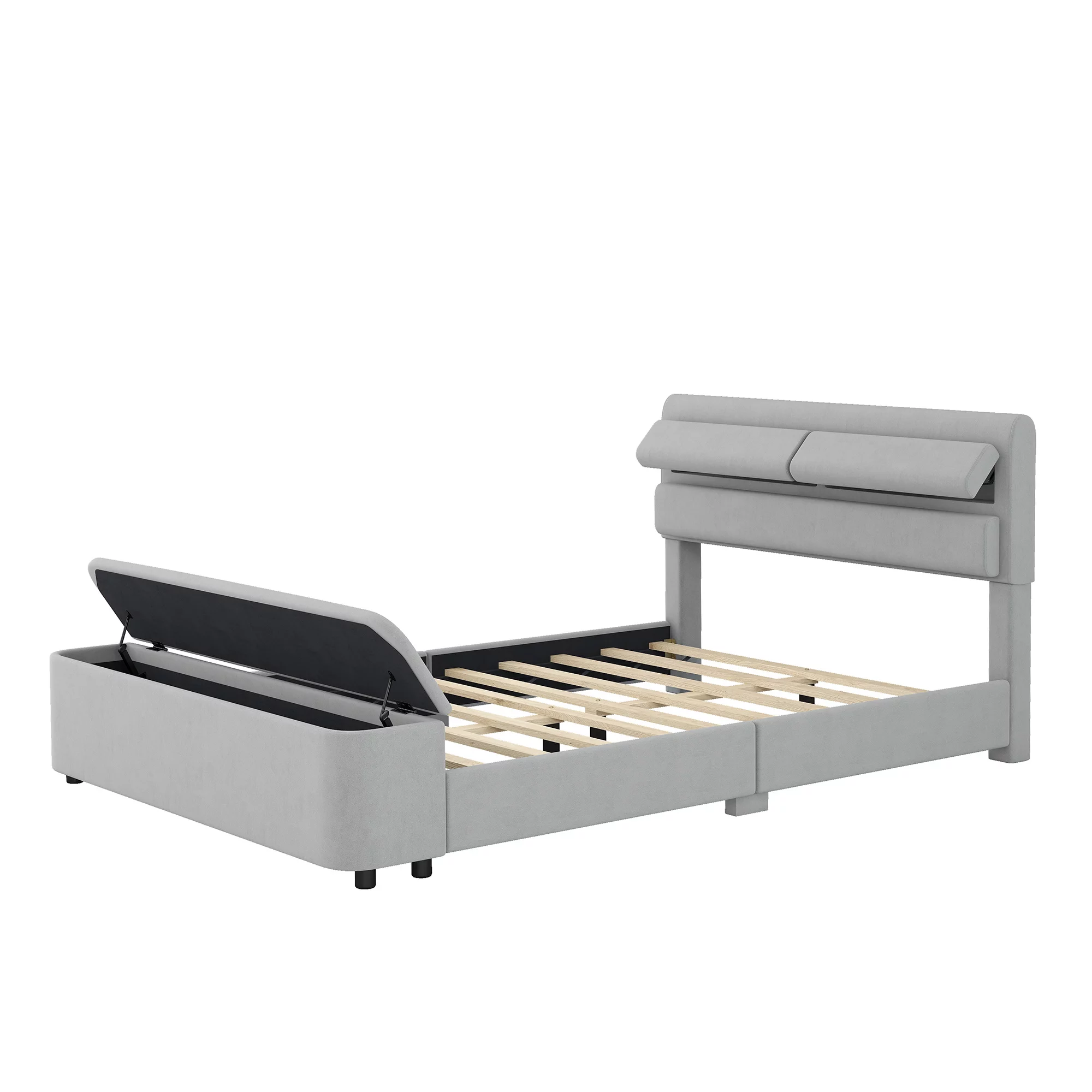 ikayaa Full Size Upholstery Platform Bed with Storage Headboard and Footboard,Support Legs,Grey