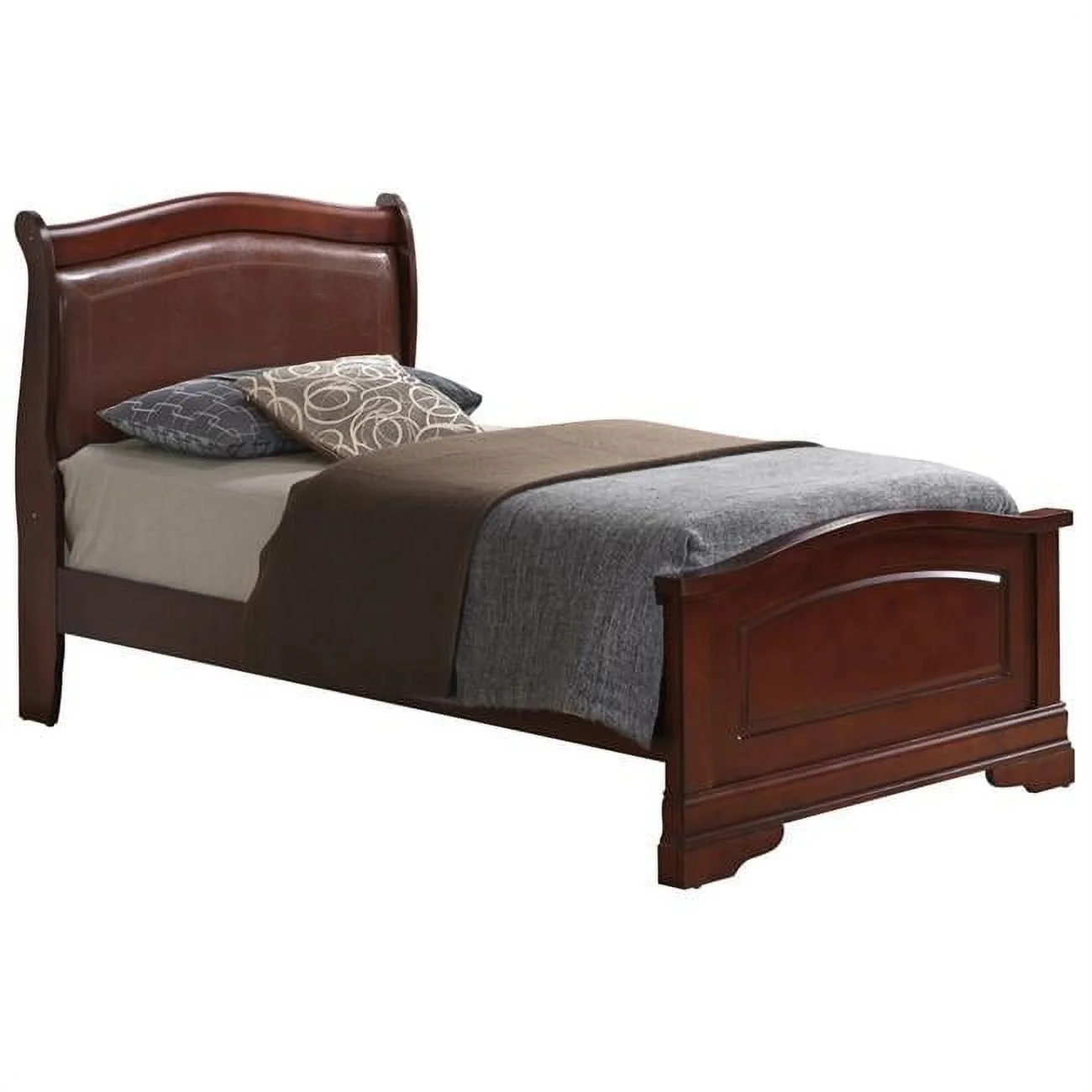 Passion Furniture Louis Philippe Cherry Upholstered Twin Panel Bed