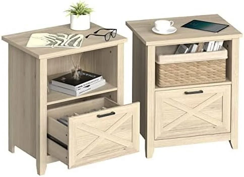 KHBIULIFE 30" Tall Nightstand for King & Queen Bed with Drawer & Open Cubby - Beige Wood End Table Bedside Table for Living Room Bedroom Sonoma Oak