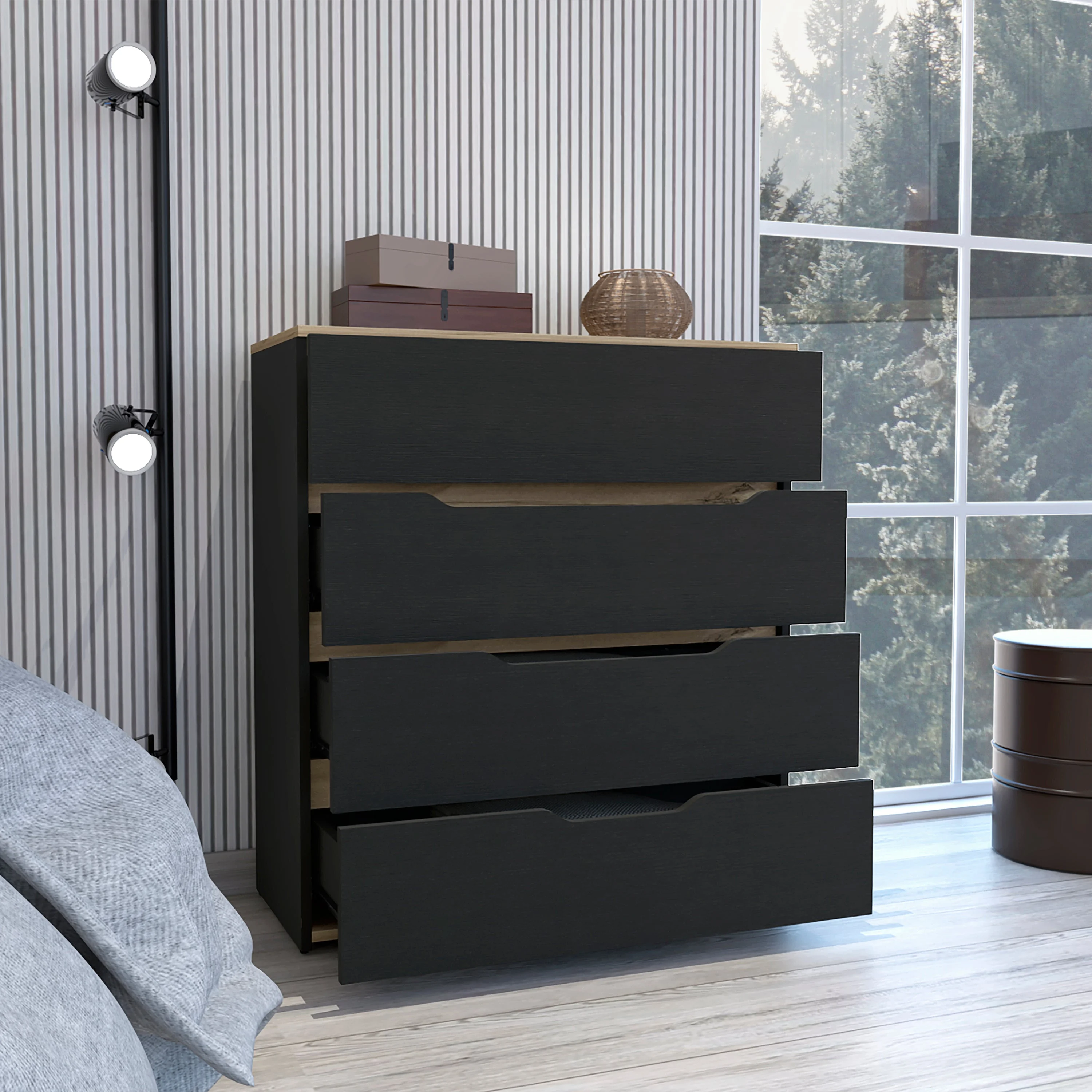 Boahaus Leymah Dresser, Manufactured Wood, for Adults, Black Wengue / Light Oak