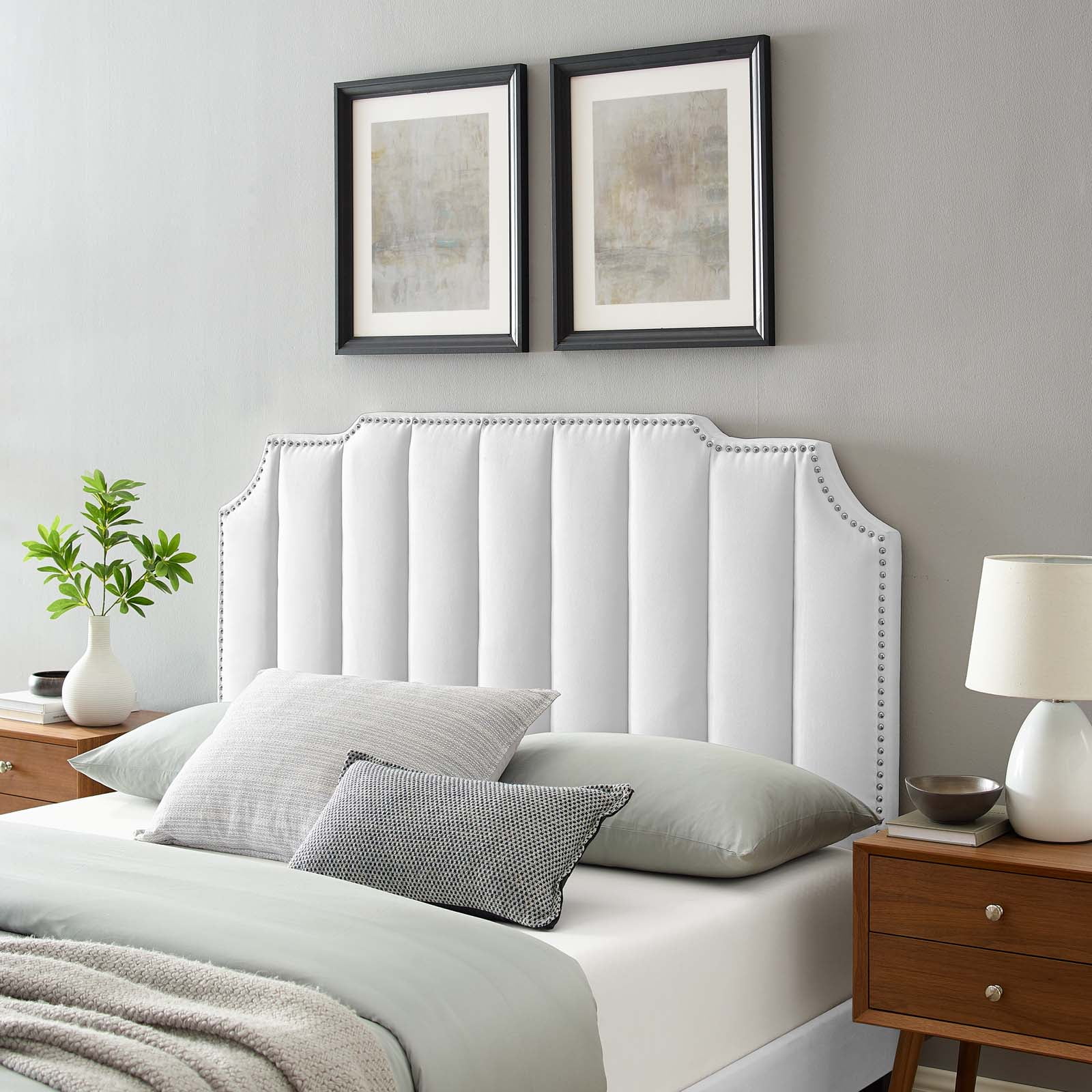 Headboard, King Size, Velvet, White, Modern Contemporary Urban Design, Bedroom Master Guest Suite