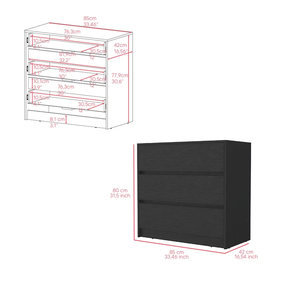 Treevol Furniture, Dresser Maldus, Three Drawers, Black Wengue Finish-Bedroom