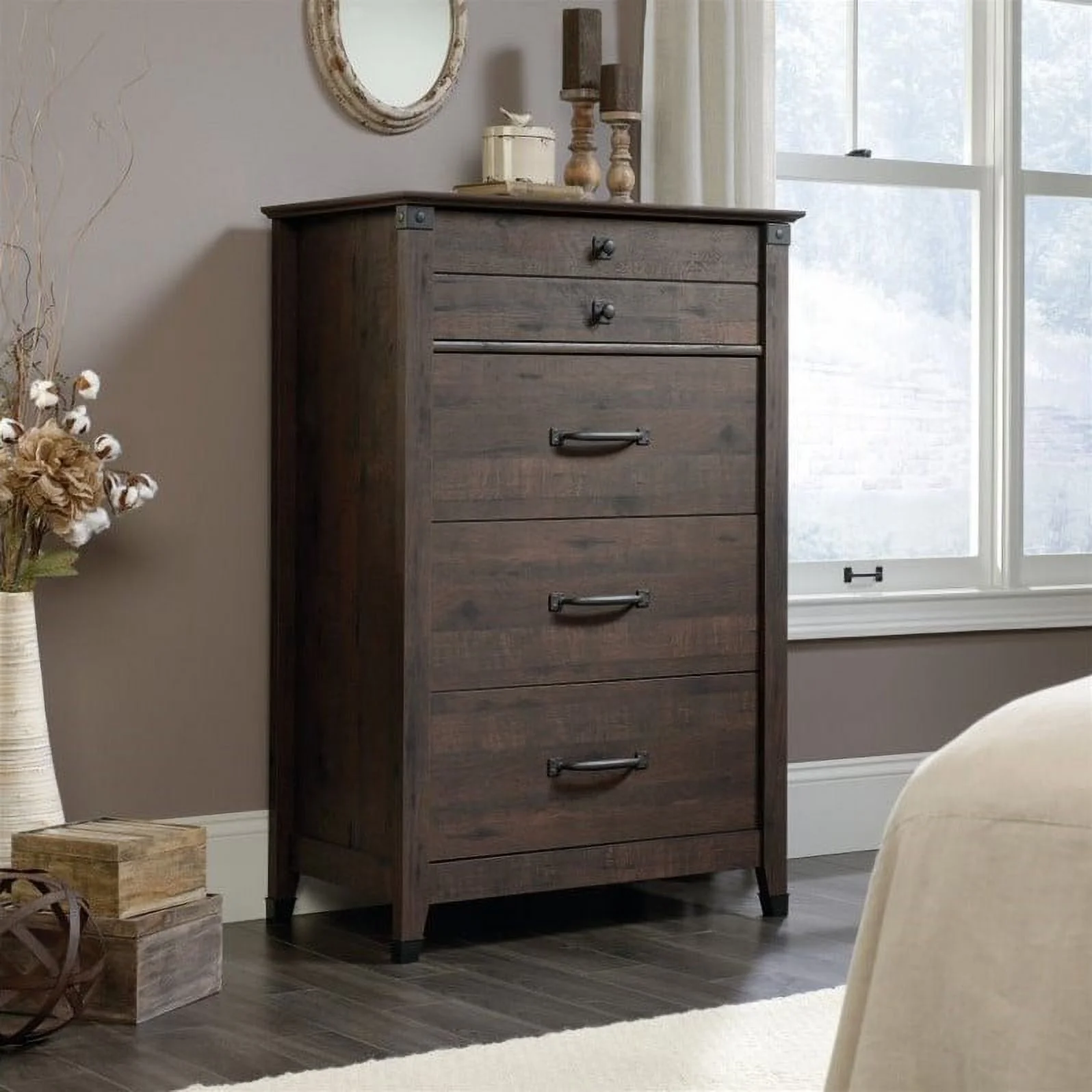2 Piece Bedroom Set with Dresser and Chest in Coffee Oak