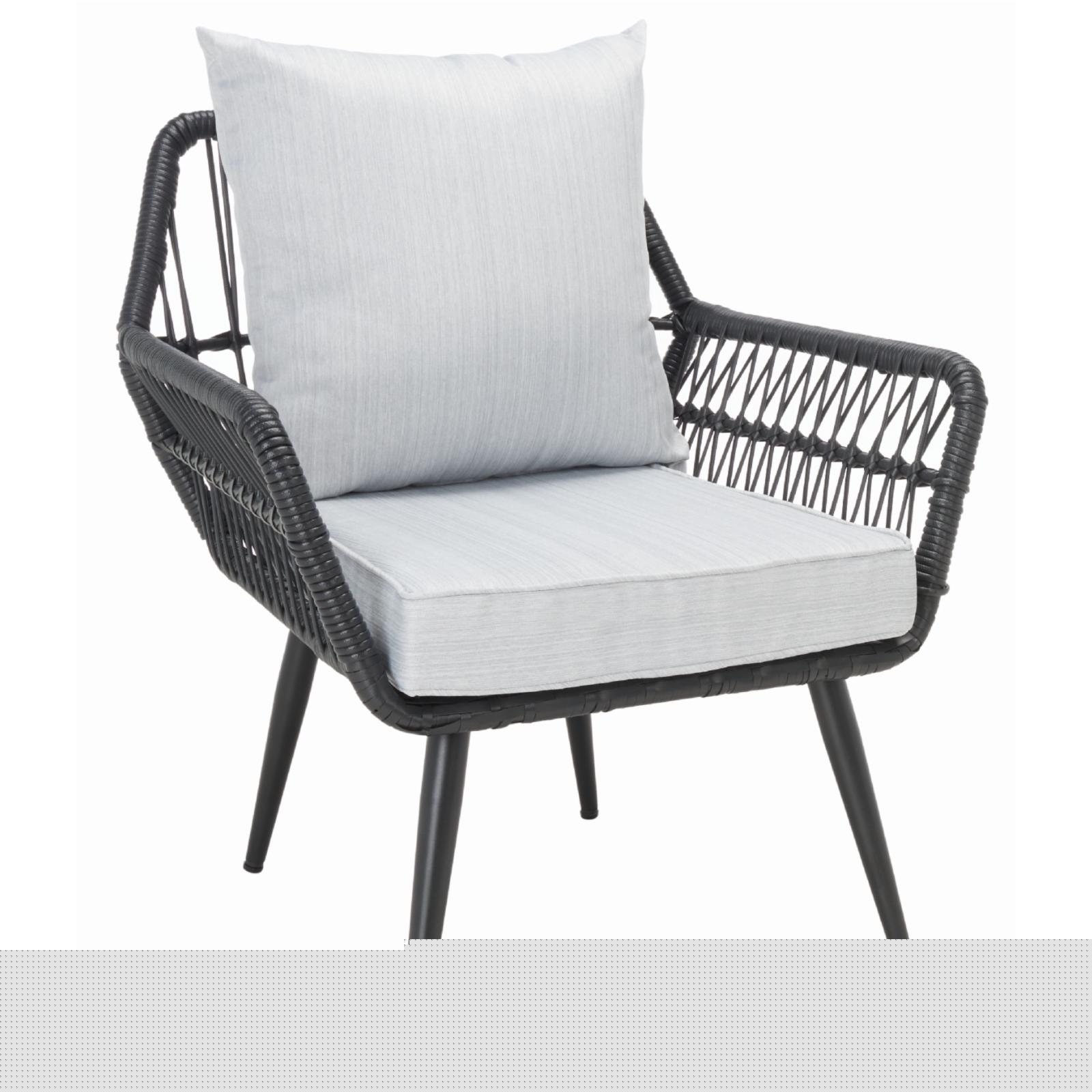 SAFAVIEH Elsbeth Outdoor Patio 4 Piece Conversation Set, Black/Grey