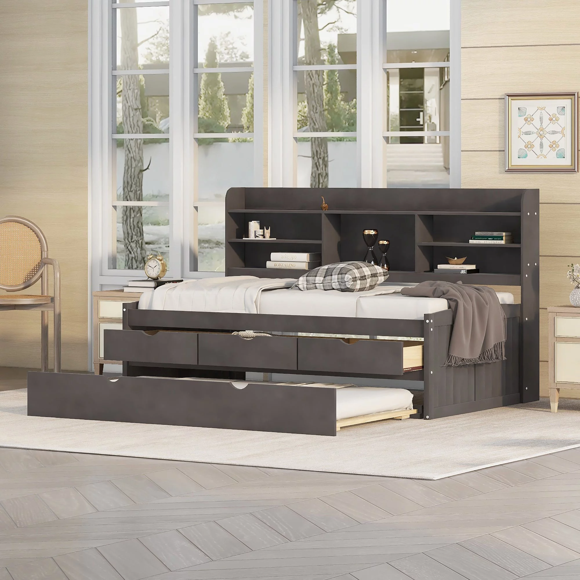 Gini Twin Size Daybed with Trundle and Storage - Gray