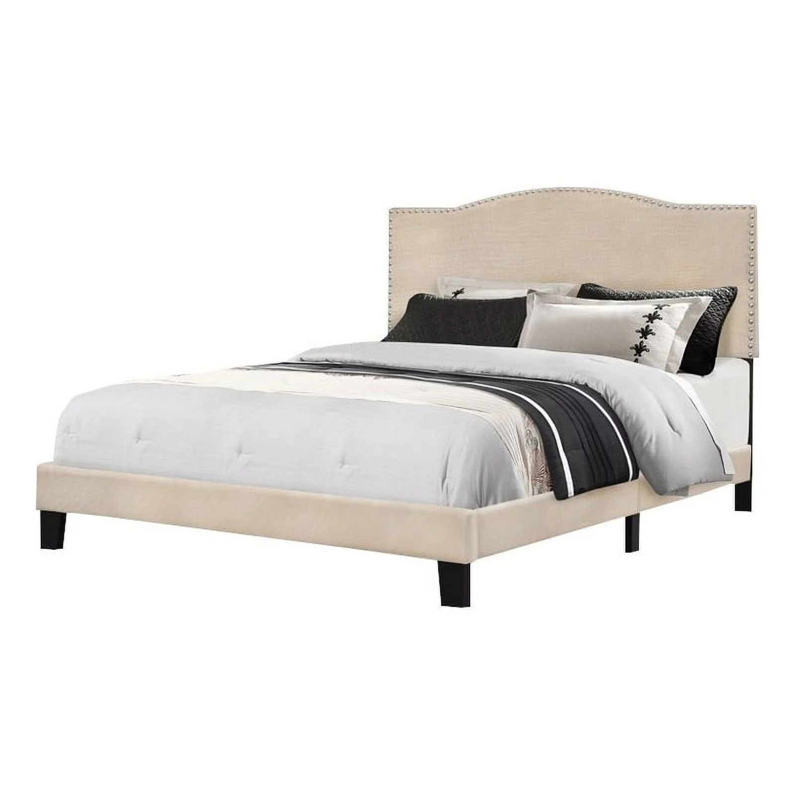 Bowery Hill Modern Fabric Upholstered Nailhead Trim Full Panel Bed in White