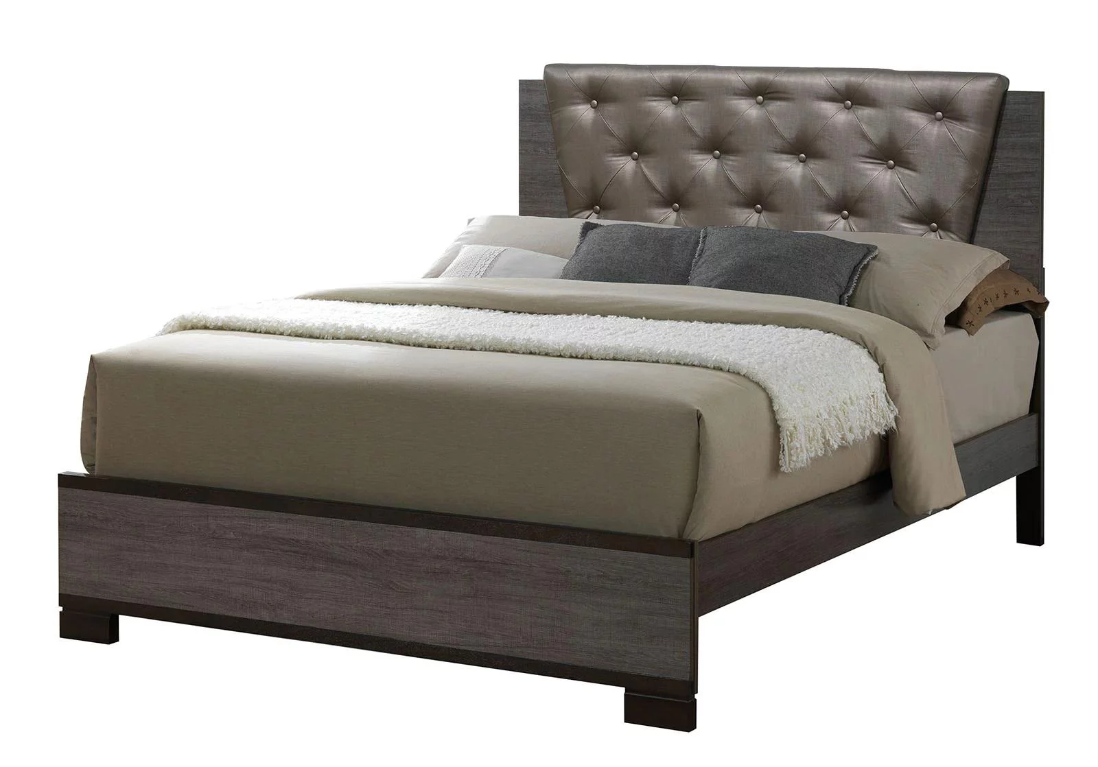 Contemporary Antique Gray Solid Wood Queen Bedroom Set 6pcs FOA CM7867-Q Manvel