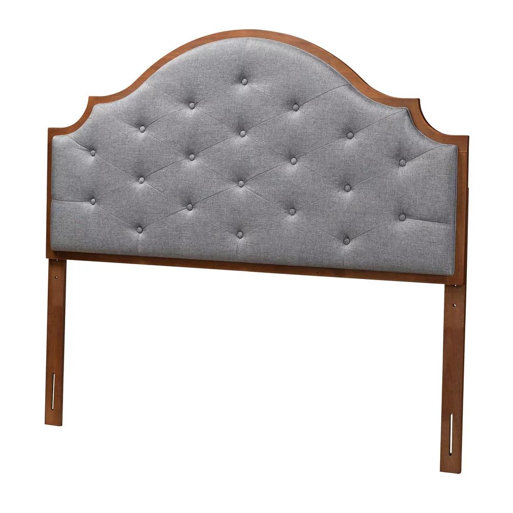 Baxton Studio Premala Gray Fabric and Walnut Brown Wood Queen Size Headboard