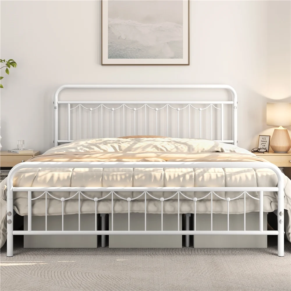 Yaheetech Metal Platform Bed Frame with Headboard and Footboard,California King,White