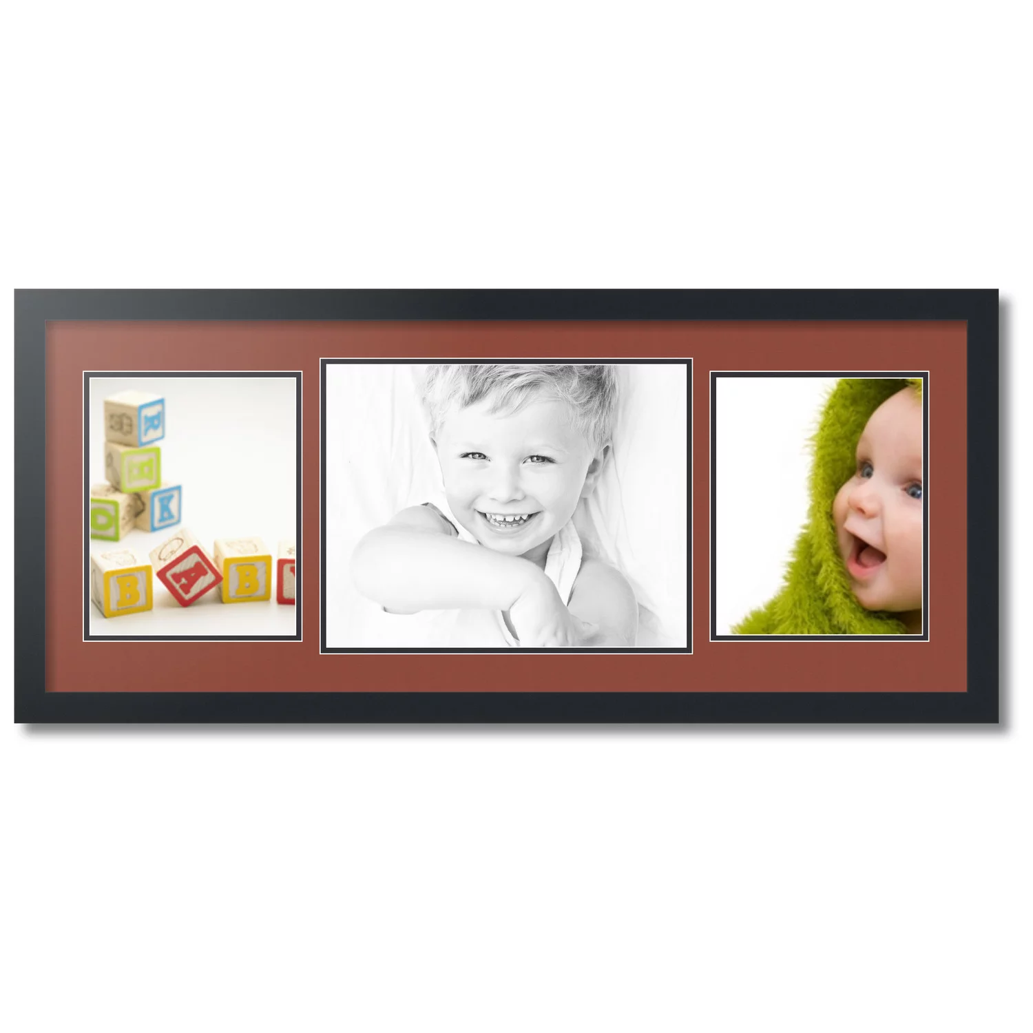ArtToFrames Collage Photo Picture Frame with 1 - 11x14 and 2 - 8x10 Openings, Framed in Black with Cognac and Black Mats (CDM-3926-70)