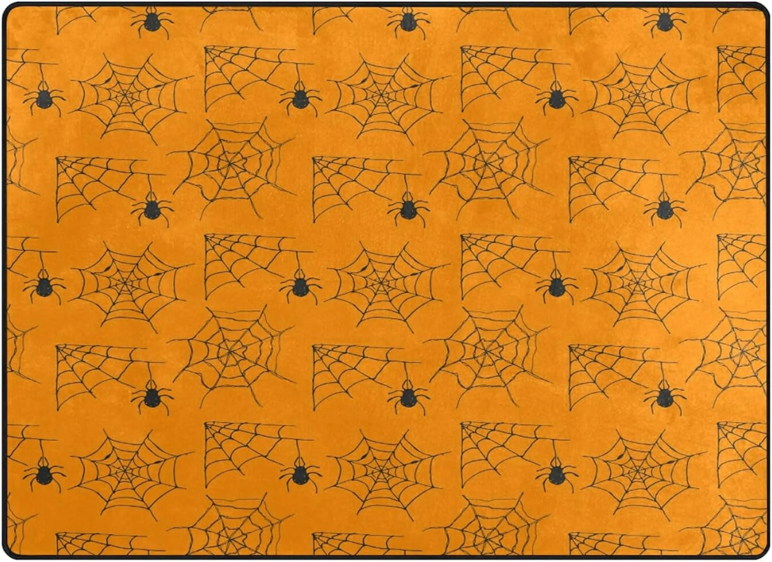FREEAM Halloween Spider Web Orange Area Rug Mat for Living Dining Dorm Room Bedroom Home Decorative 7' x 5'
