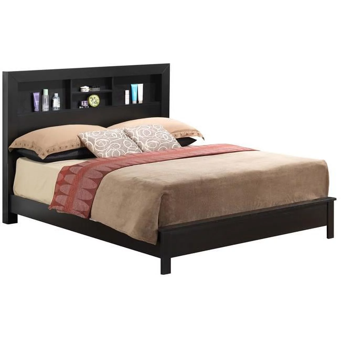 Passion Furniture PF-G2450B-QB2 Burlington Platform Bed with Storage Shelves, Black - Queen Size