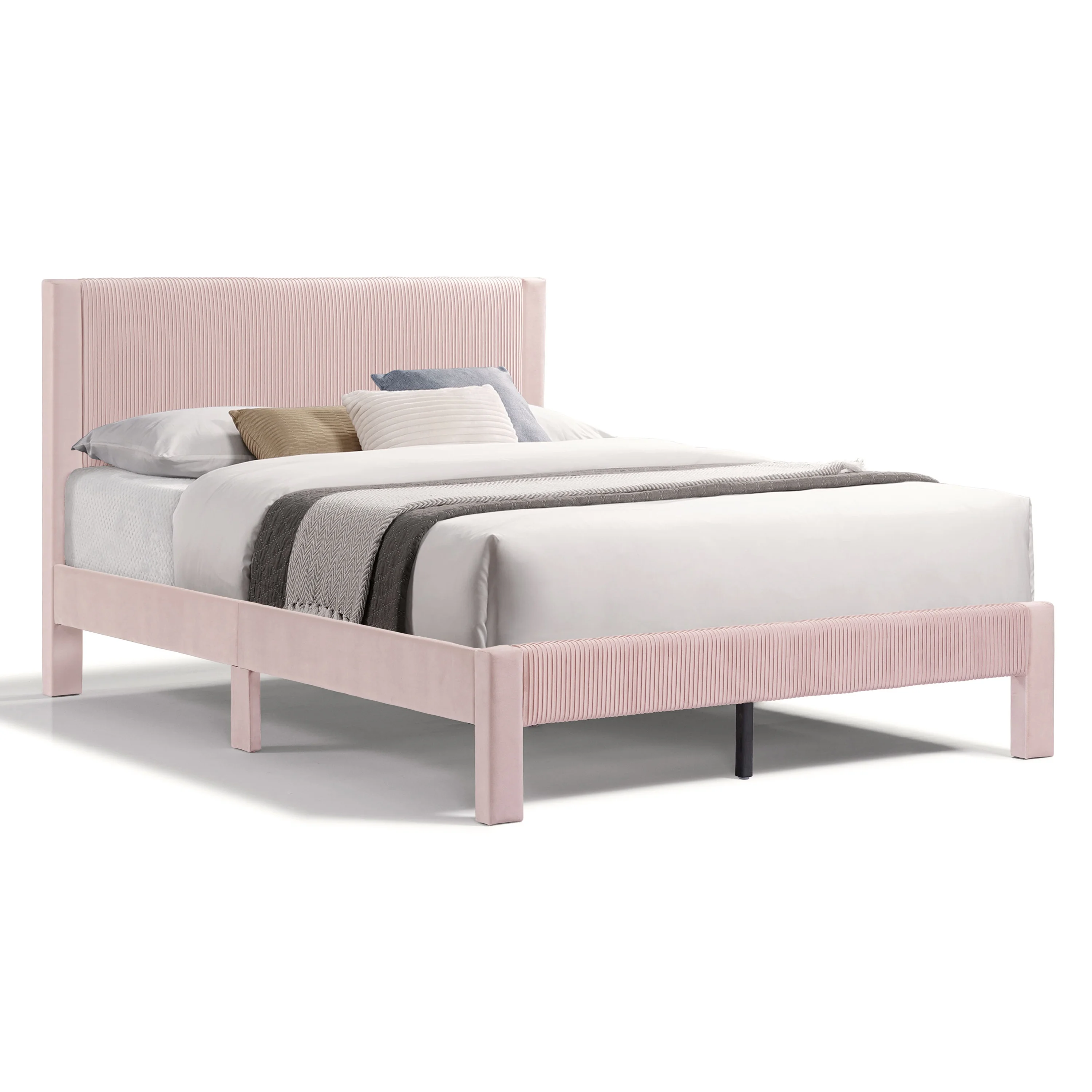Dina Indoor Platform Pink Velvet Mattress Ready Queen Bed for Bedroom by Furniture of America