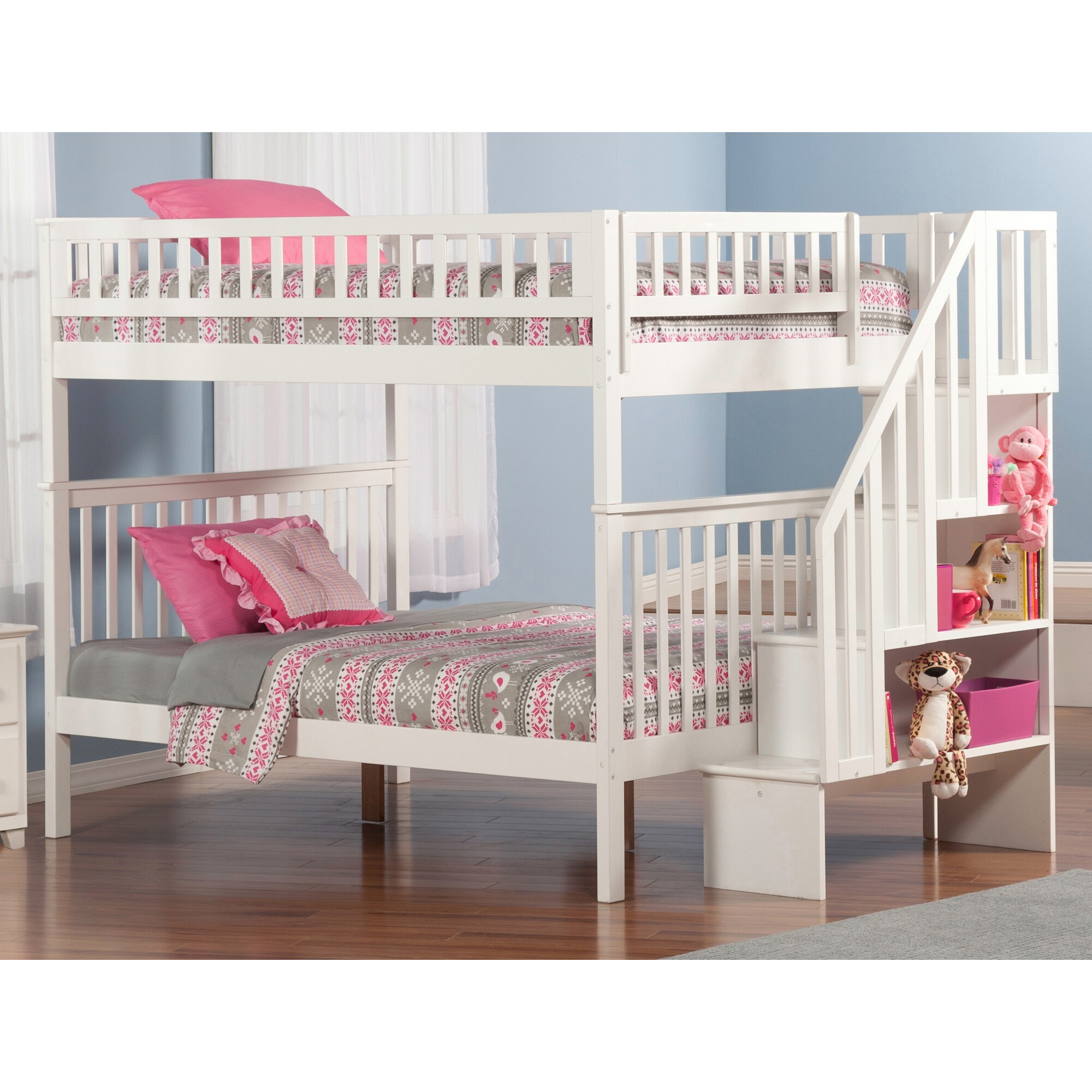 AFI Woodland Staircase Bunk Bed Full over Full in White