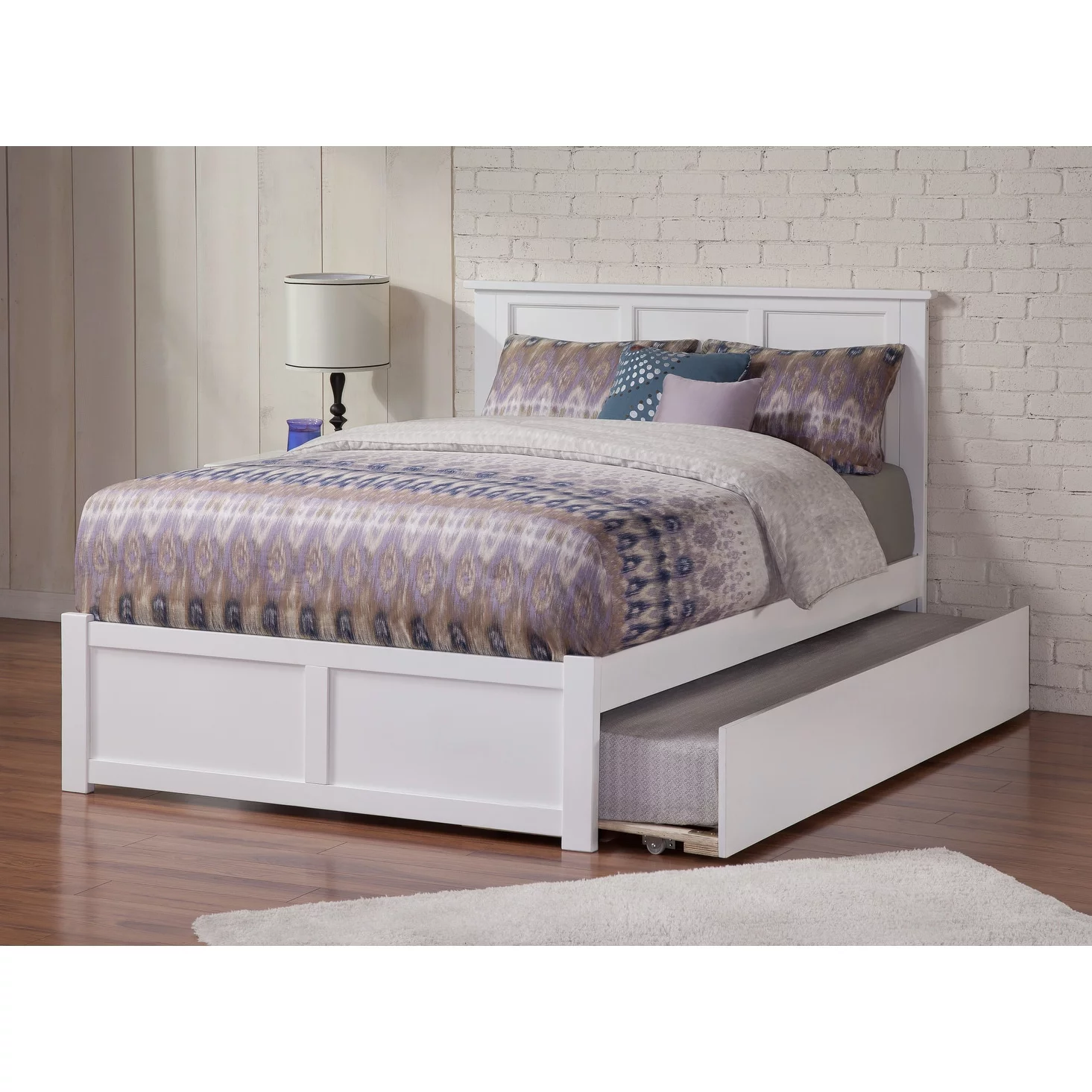 AFI Madison Full Platform Bed with Footboard and Twin Trundle in White