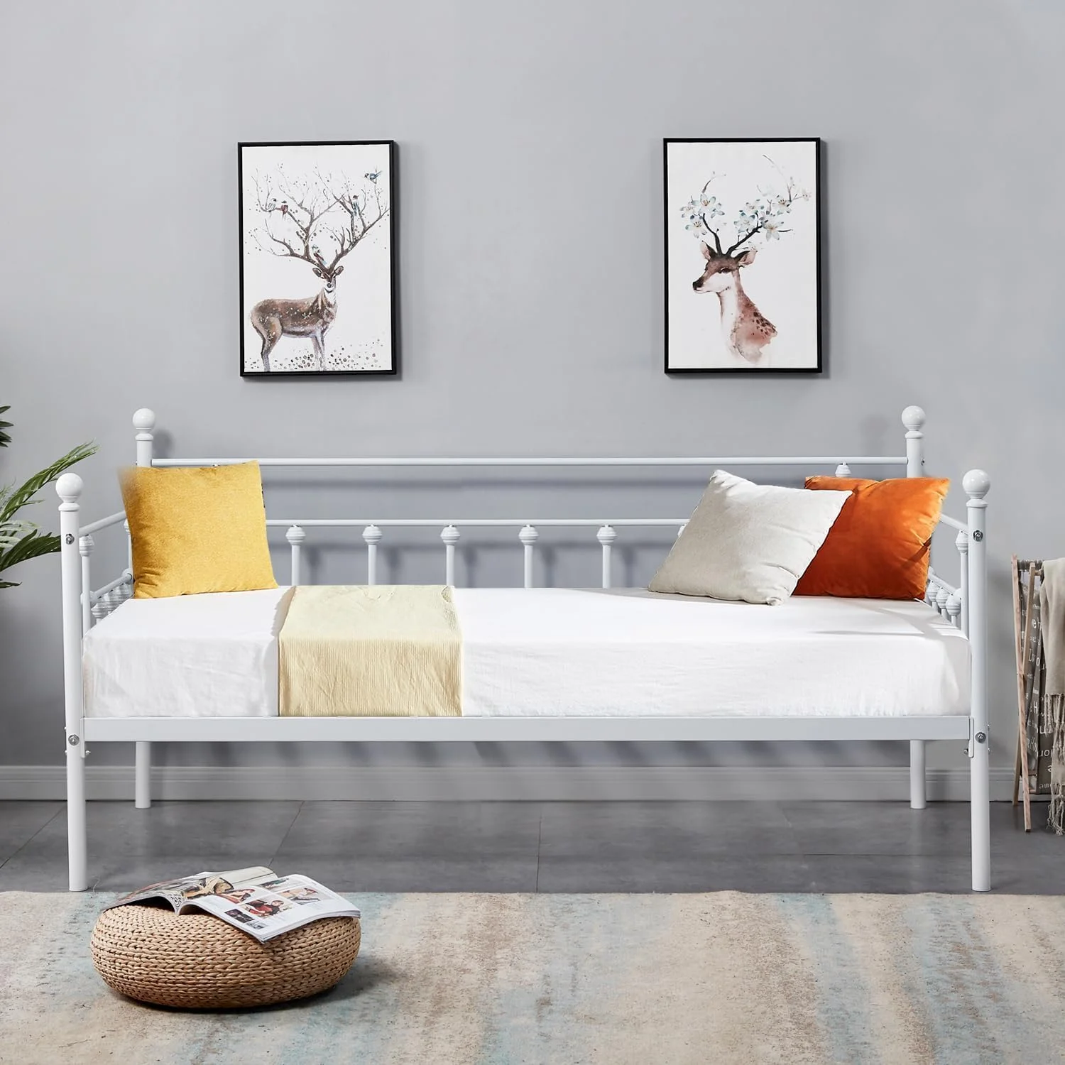 JIAH Metal Bed Frame Twin Size Steel Slat Support/Strong Legs /Mattress Foundation, Multi-Functional Furniture ( Bed)