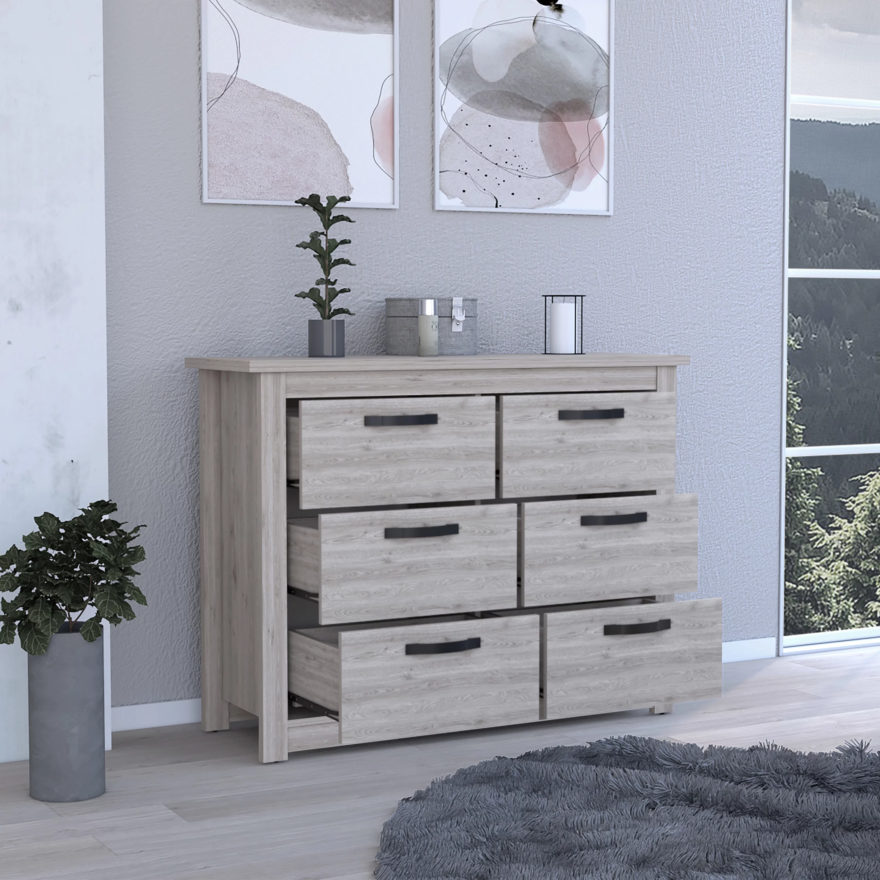 CoSoTower 6 Drawer Double Dresser , Four Legs, Metal Hardware -Light Gray