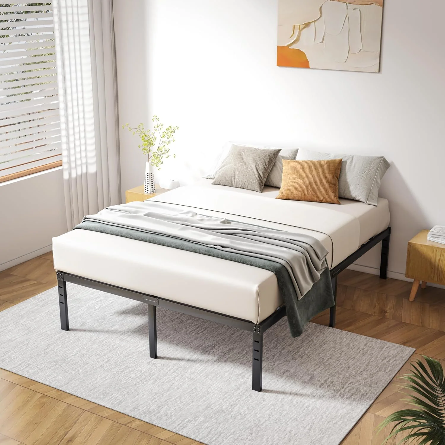 YINCHEN Full Bed Frame 18inch High 3000 lbs Heavy Duty Steel Slat Support No Box Spring Needed Easy to Assembly Non-Slip and Noise Free-Black Full Size Bed