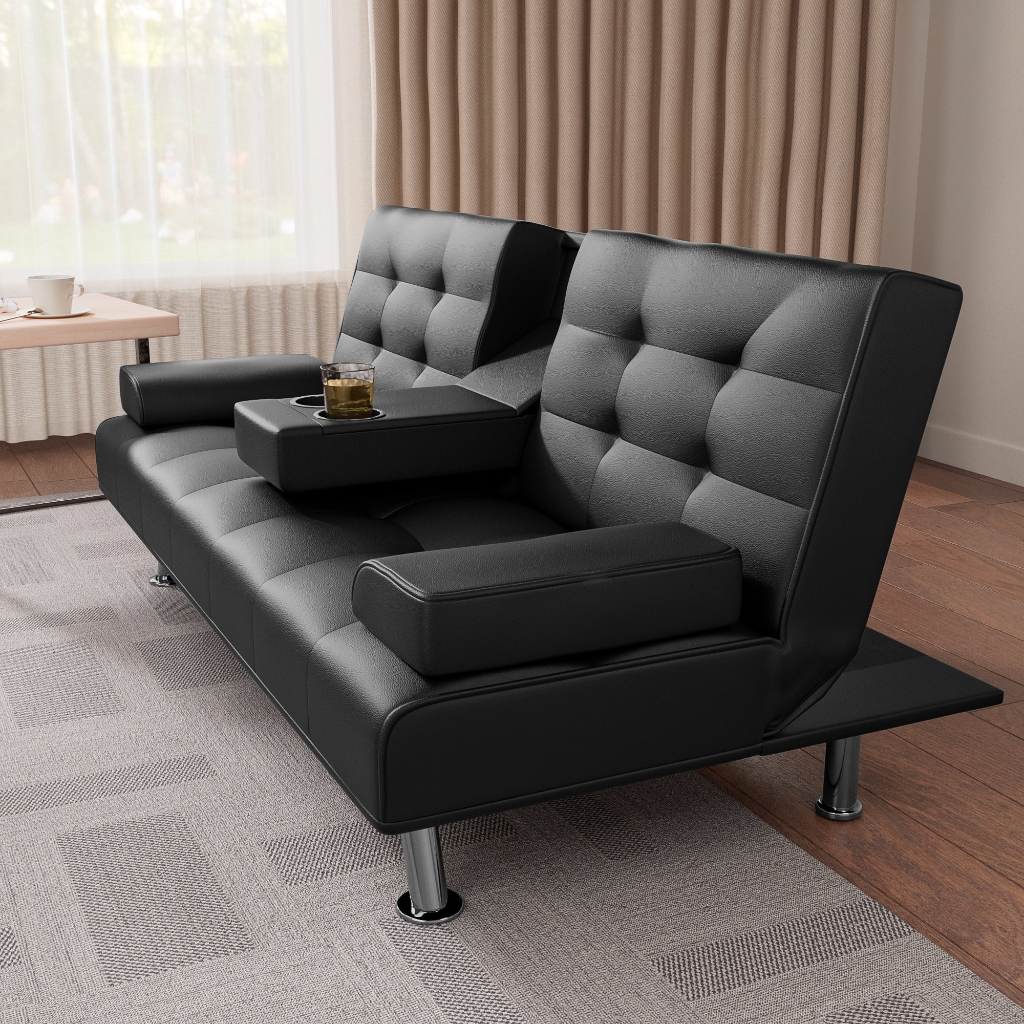 Koby Home Futon Sofa Bed Queen Couch Sectional Sleeper Sofas Couches for Living Room Black