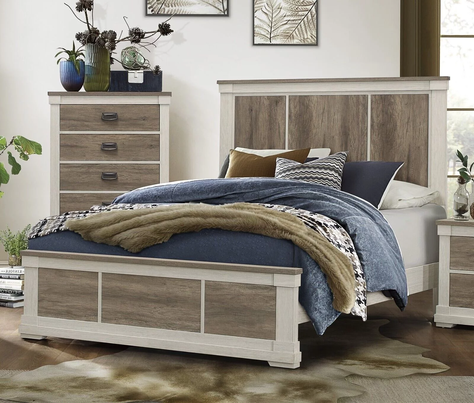 Beautiful Two-Tone Finish California King Size Bed 1pc Transitional Styled Bedroom Furniture