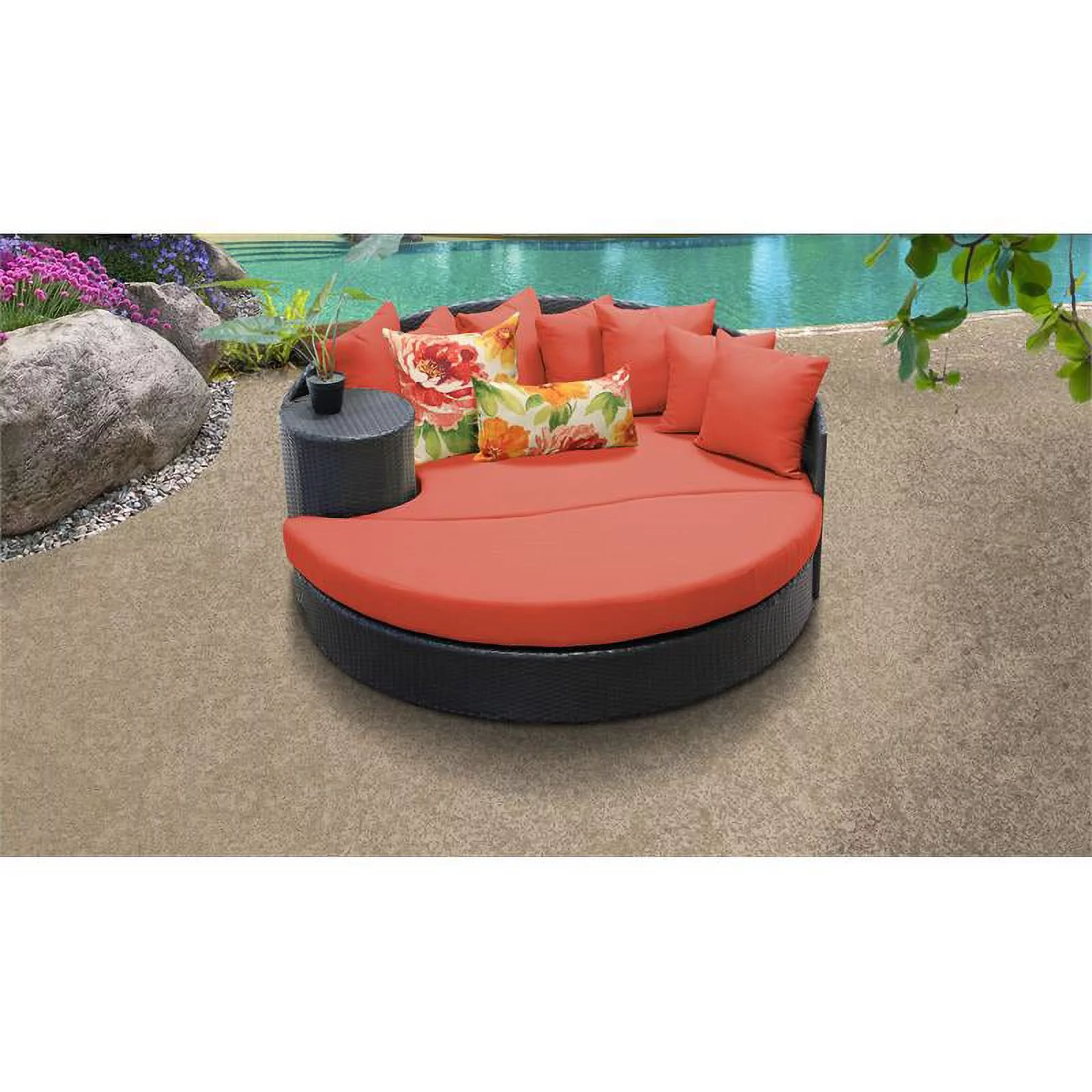Bowery Hill Modern Outdoor Wicker Patio Sun Bed in Tangerine