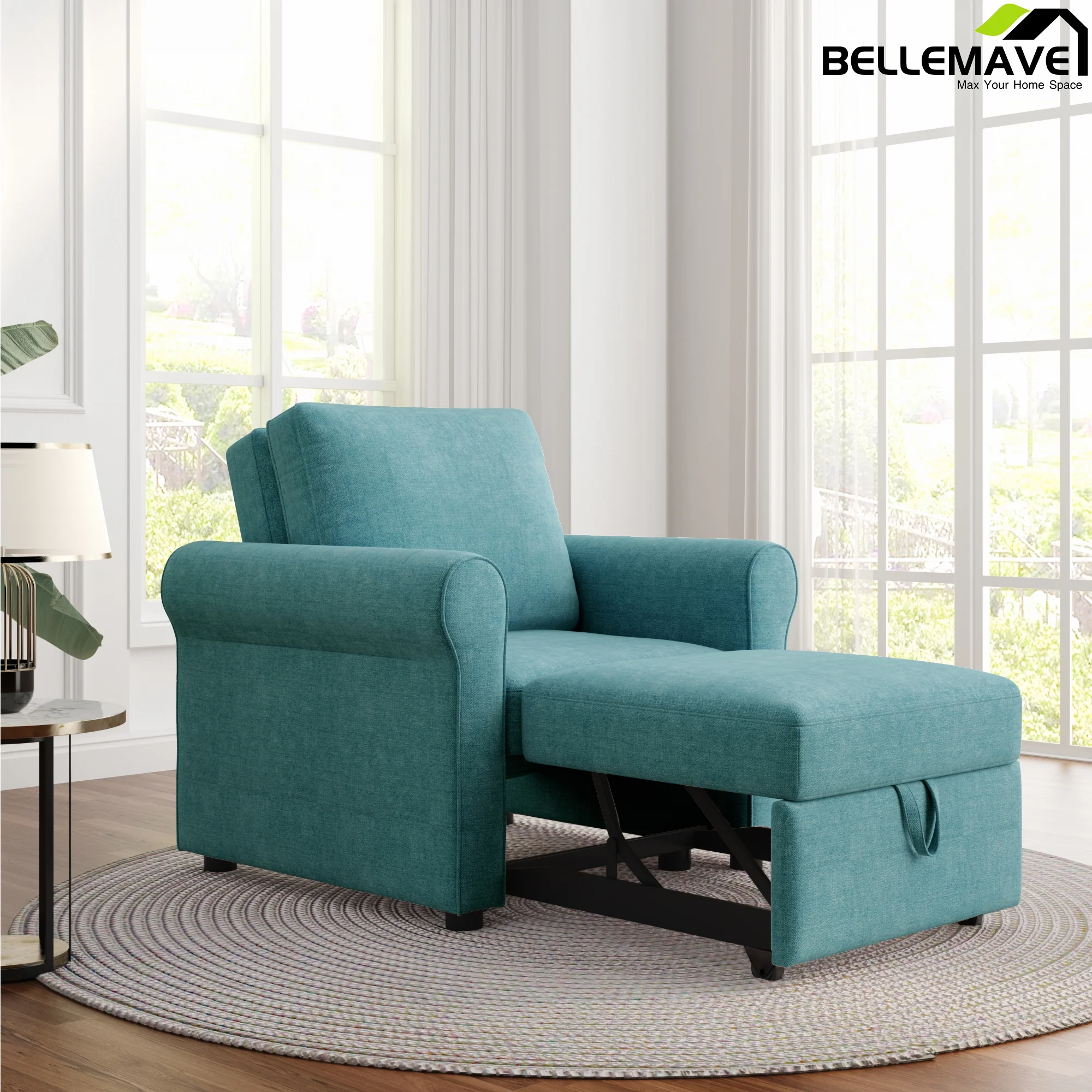 Bellemave 3-in-1 Sofa Bed Chair,Convertible Sleeper Chair Bed,Adjust Backrest Into a Sofa,Lounger Chair,Adjustable Single Armchair Sofa Bed for Small Room,Apartment,Teal
