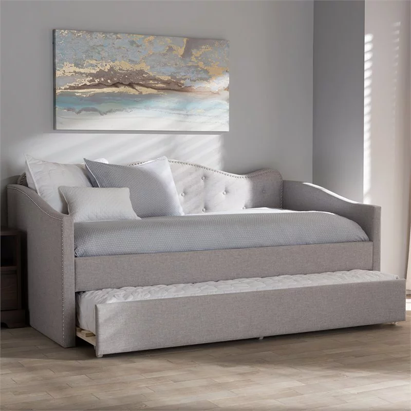 Bowery Hill Fabric Daybed with Trundle in Grayish Beige