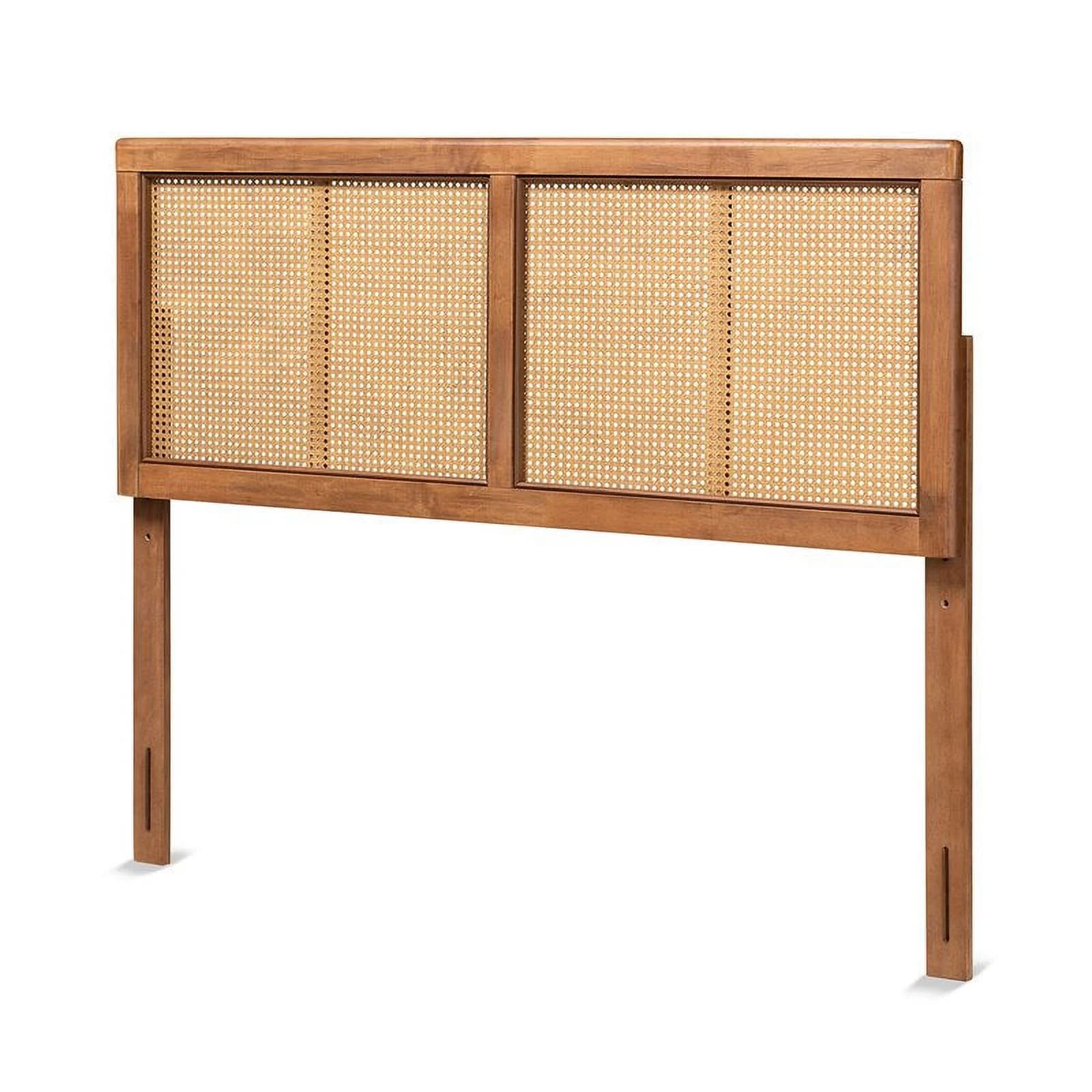 Bowery Hill Walnut Finished Wood and Rattan King Size Headboard